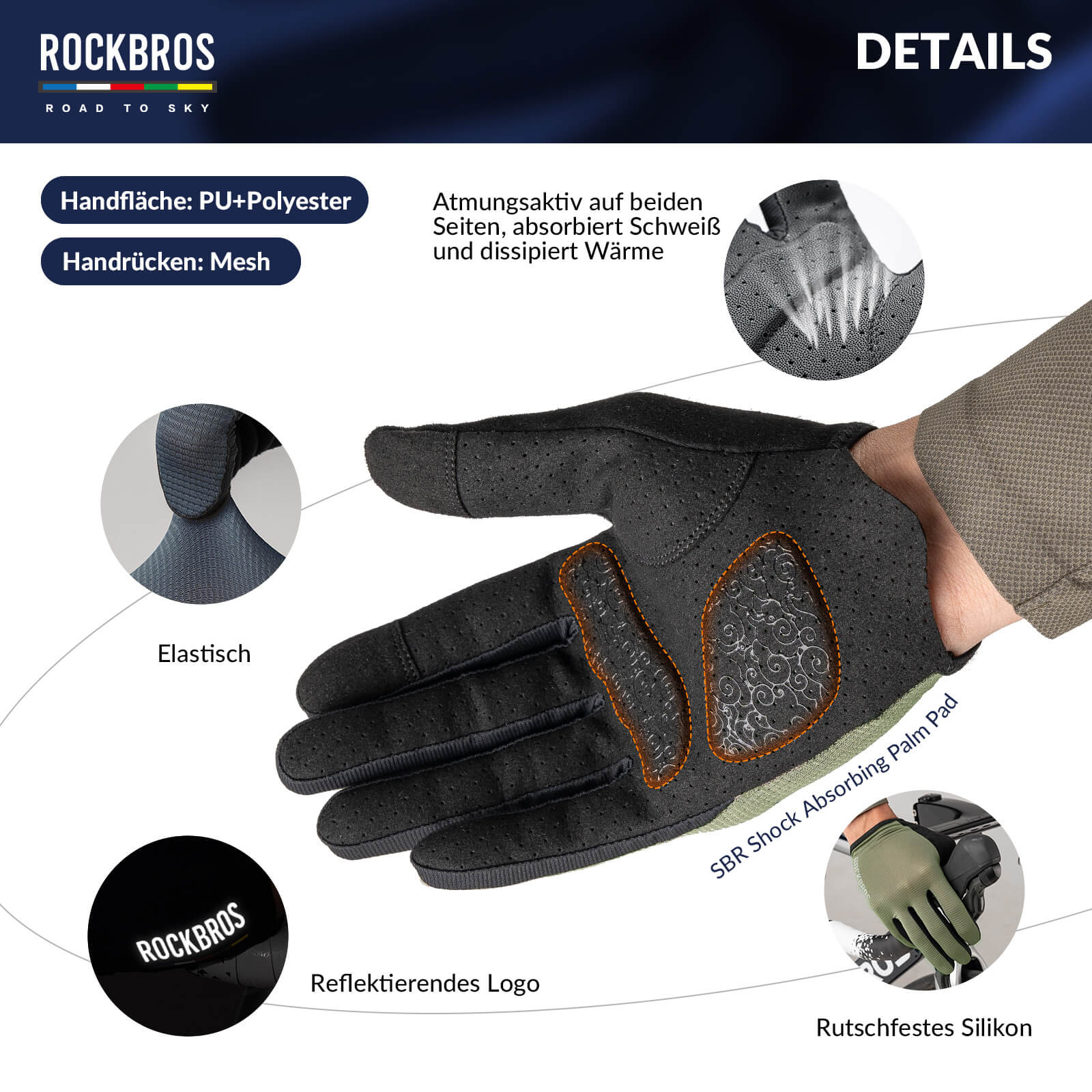ROAD TO SKY Fahrradhandschuhe Atmungsaktiv mit Touchscreen Sommer/Frühling - Fahrradhandschuhe ROCKBROS - EU - NooMii