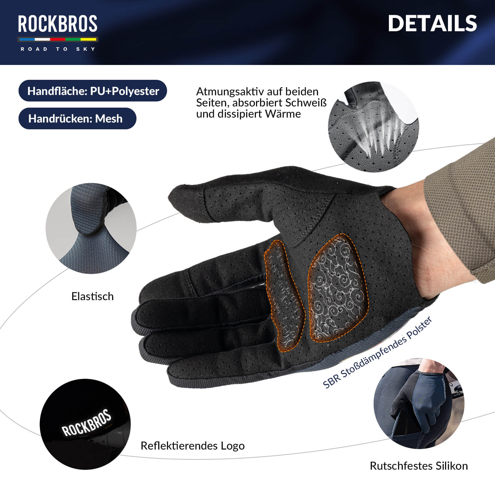 ROAD TO SKY Fahrradhandschuhe Atmungsaktiv mit Touchscreen Sommer/Frühling - Fahrradhandschuhe ROCKBROS - EU - NooMii