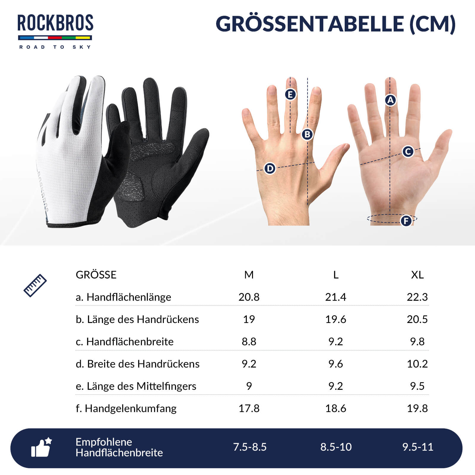 ROAD TO SKY Fahrradhandschuhe Atmungsaktiv mit Touchscreen Sommer/Frühling - Fahrradhandschuhe ROCKBROS - EU - NooMii