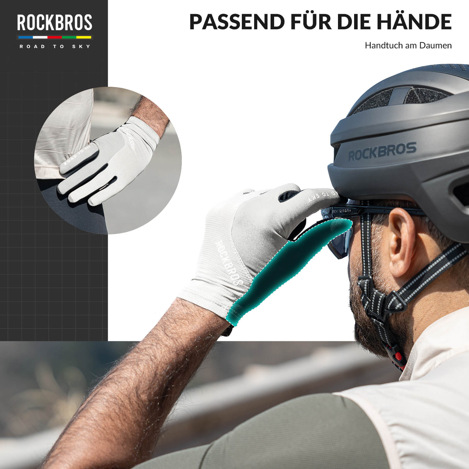 ROAD TO SKY Fahrradhandschuhe mit Touchscreen Atmungsaktiv Herren/Damen - Fahrradhandschuhe ROCKBROS - EU - NooMii