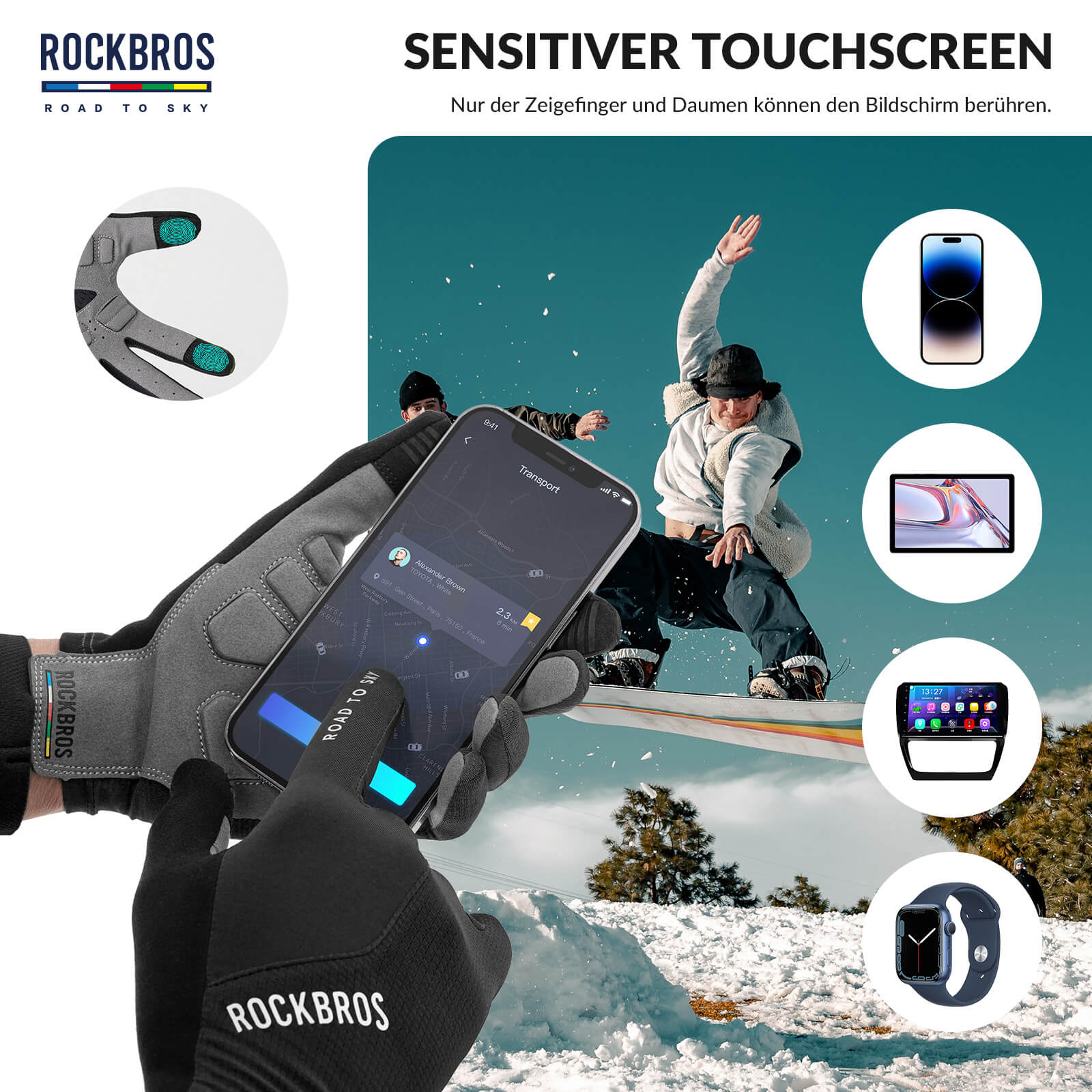 ROAD TO SKY Fahrradhandschuhe mit Touchscreen Atmungsaktiv Herren/Damen - Fahrradhandschuhe ROCKBROS - EU - NooMii