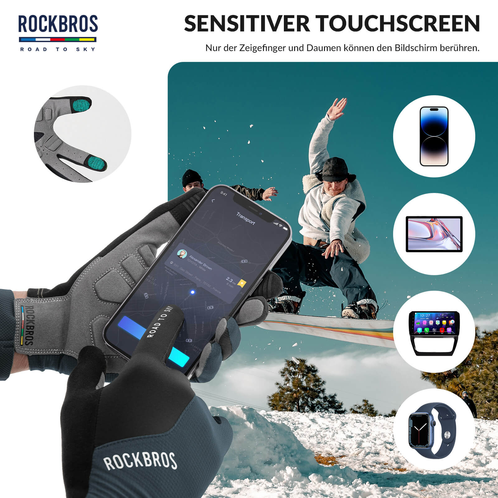 ROAD TO SKY Fahrradhandschuhe mit Touchscreen Atmungsaktiv Herren/Damen - Fahrradhandschuhe ROCKBROS - EU - NooMii