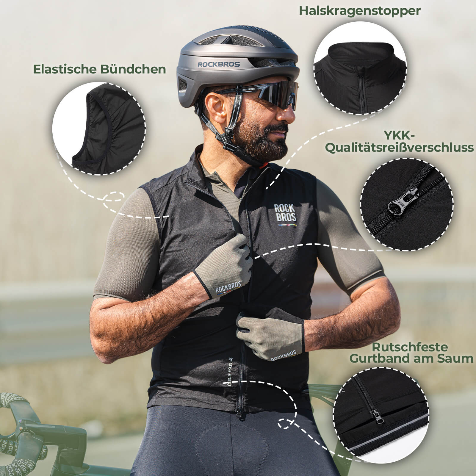 ROAD TO SKY Herren Fahrrad Ärmellos Weste Winddichte Fahrradjacke - Fahrradjacke ROCKBROS - EU - NooMii