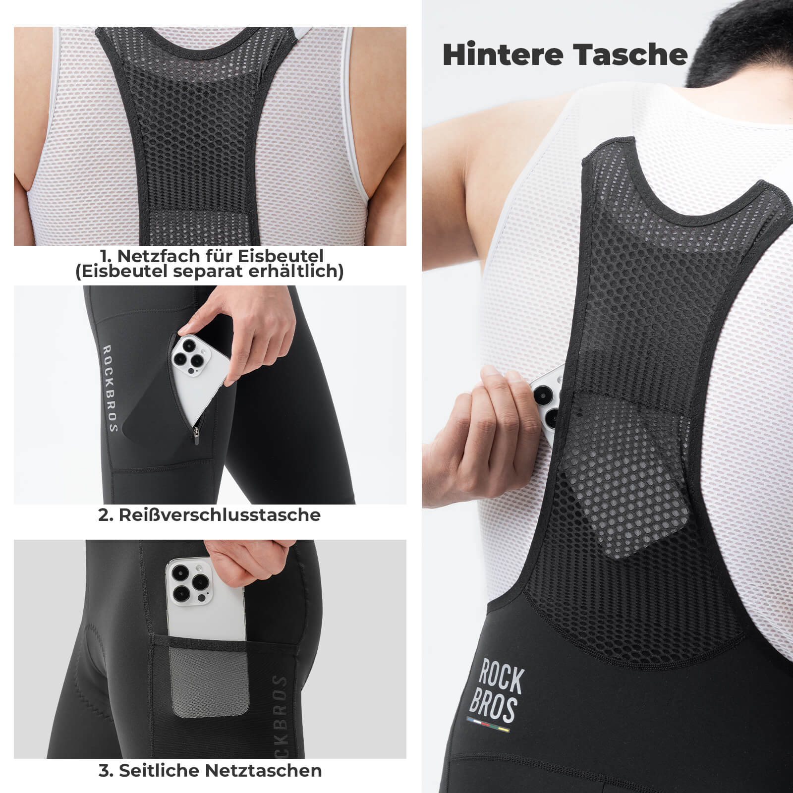 ROAD TO SKY Herren Fahrrad Trägerhose Lang Gepolstert - Fahrradhose ROCKBROS - EU - NooMii