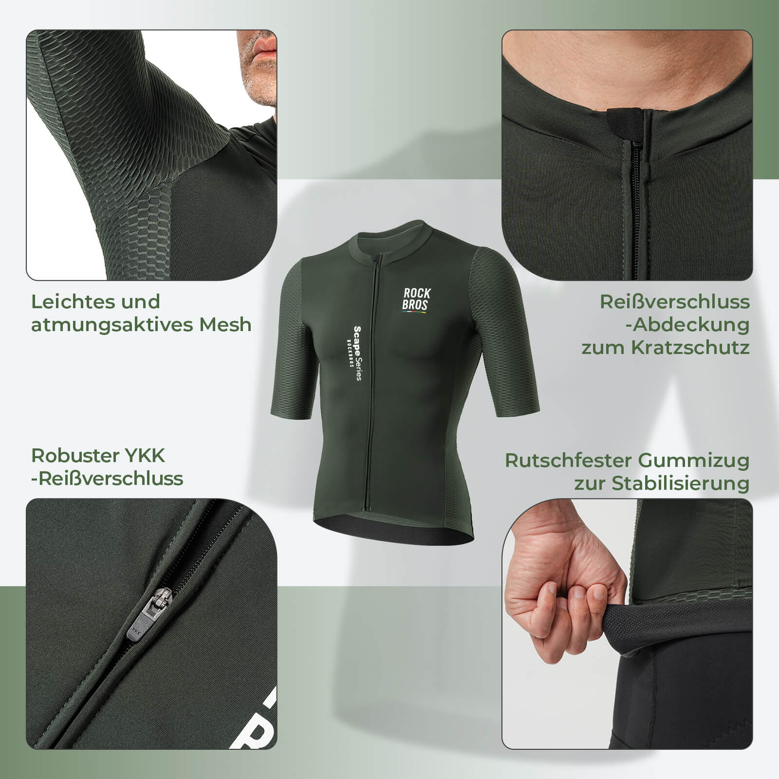 ROAD TO SKY Herren Kurzarm Radtrikot Jersey für MTB & Rennrad Grün - Fahrradtrikot ROCKBROS - EU - NooMii
