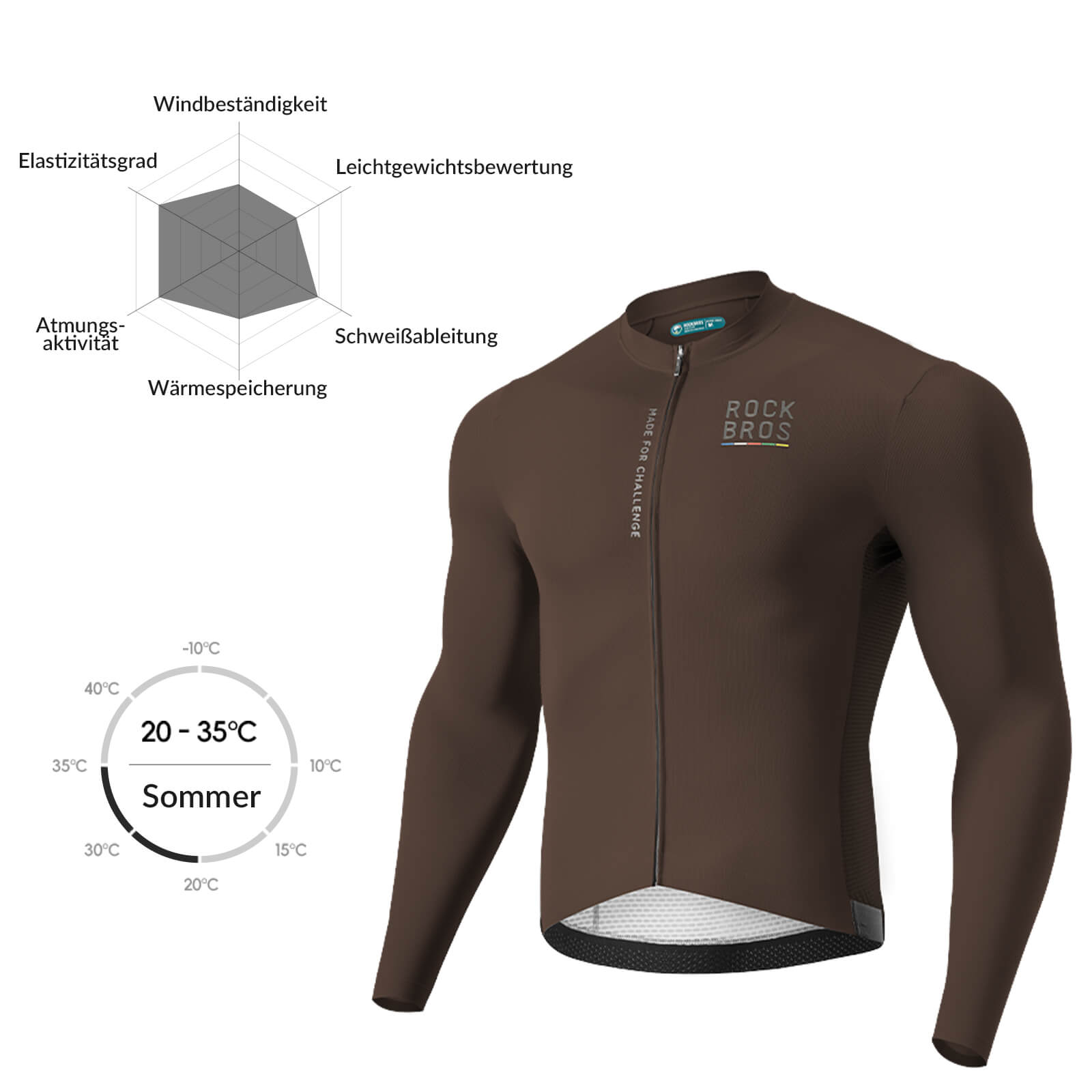 ROAD TO SKY Langarm - Radtrikot Herren Jersey Erdgrau/Braun - Fahrradtrikot ROCKBROS - EU - NooMii