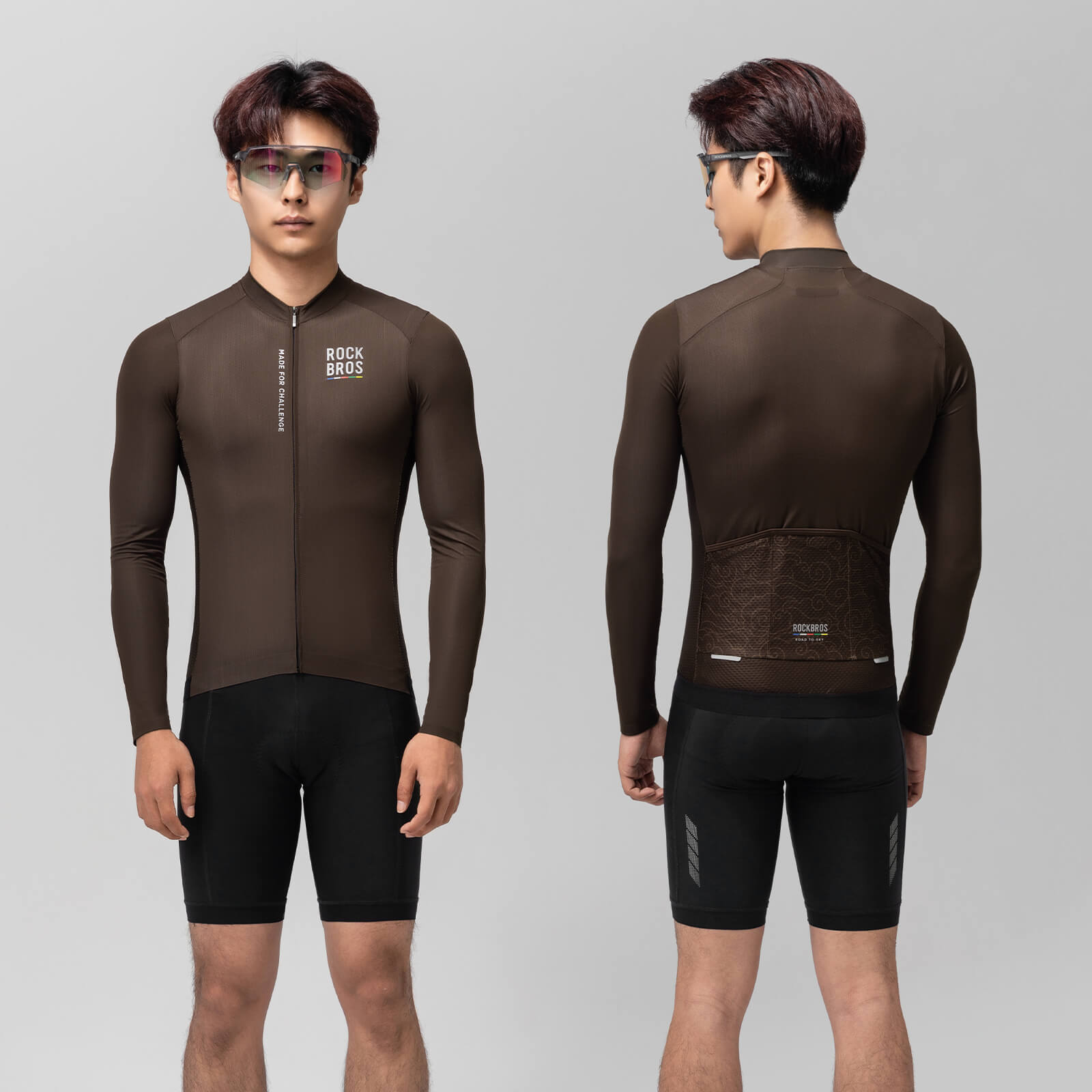 ROAD TO SKY Langarm - Radtrikot Herren Jersey Erdgrau/Braun - Fahrradtrikot ROCKBROS - EU - NooMii