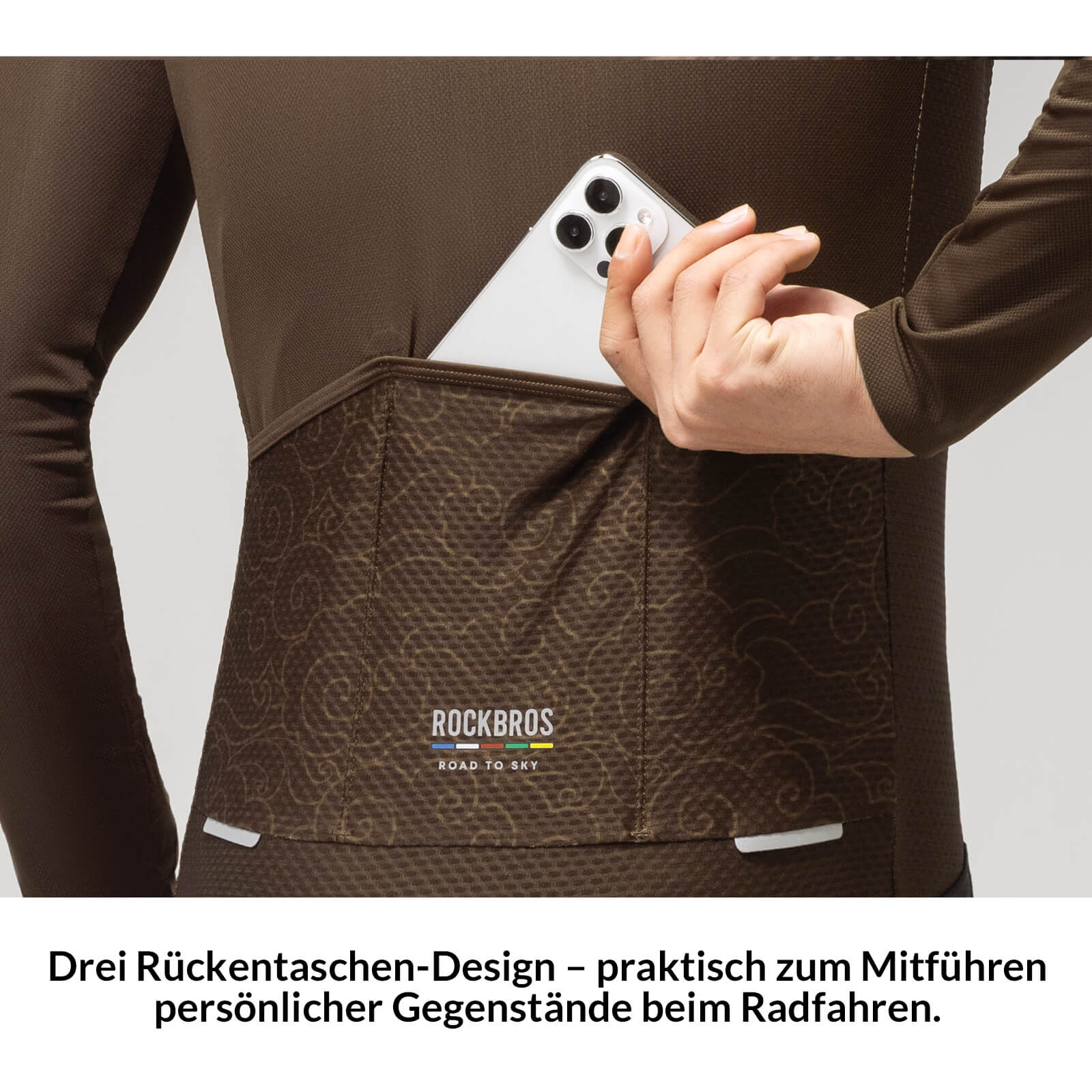 ROAD TO SKY Langarm - Radtrikot Herren Jersey Erdgrau/Braun - Fahrradtrikot ROCKBROS - EU - NooMii