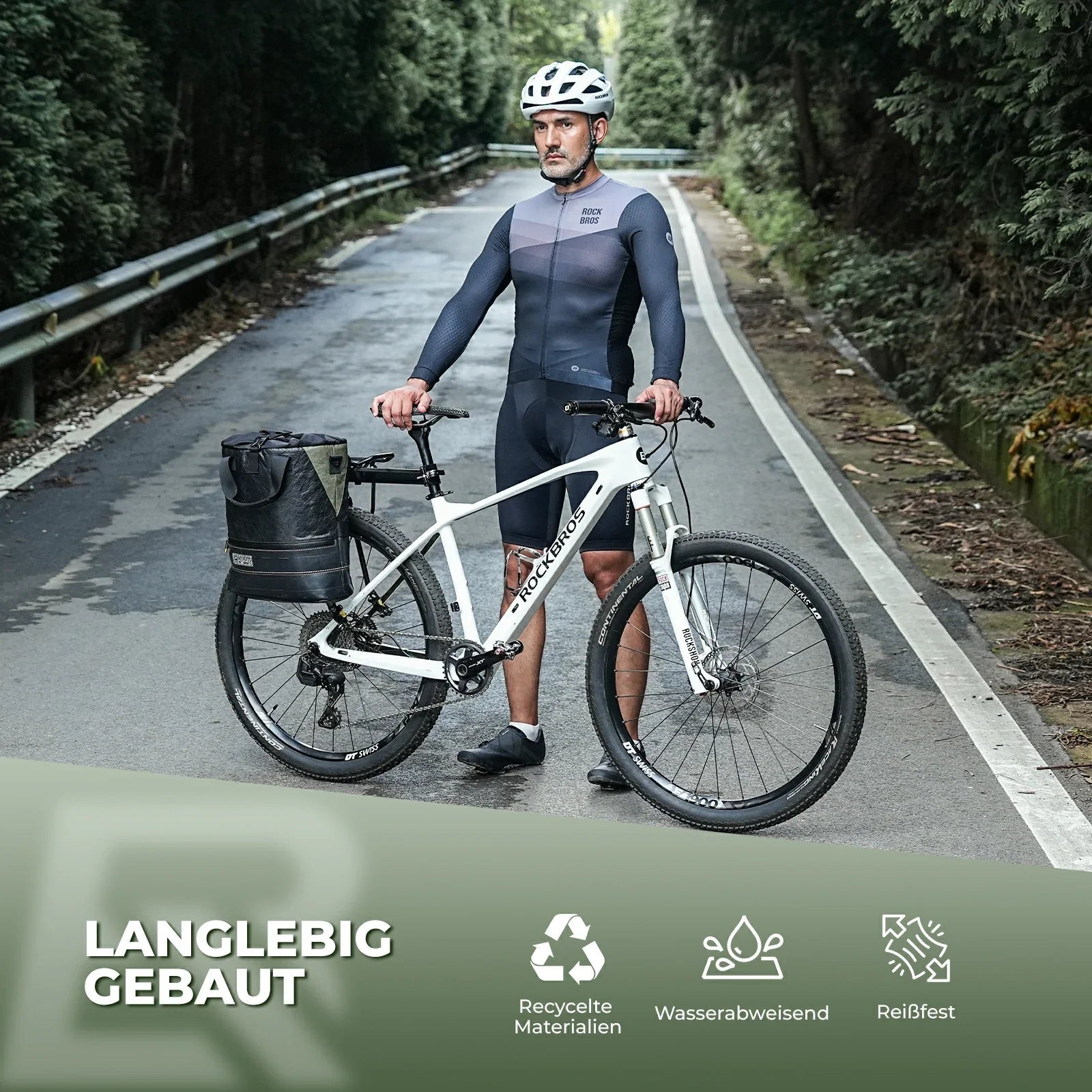 ROAD TO SKY Nachhaltige Fahrrad - Gepäckträgertasche aus recycelten Reifen 12L - Fahrradtaschen ROCKBROS - EU - NooMii