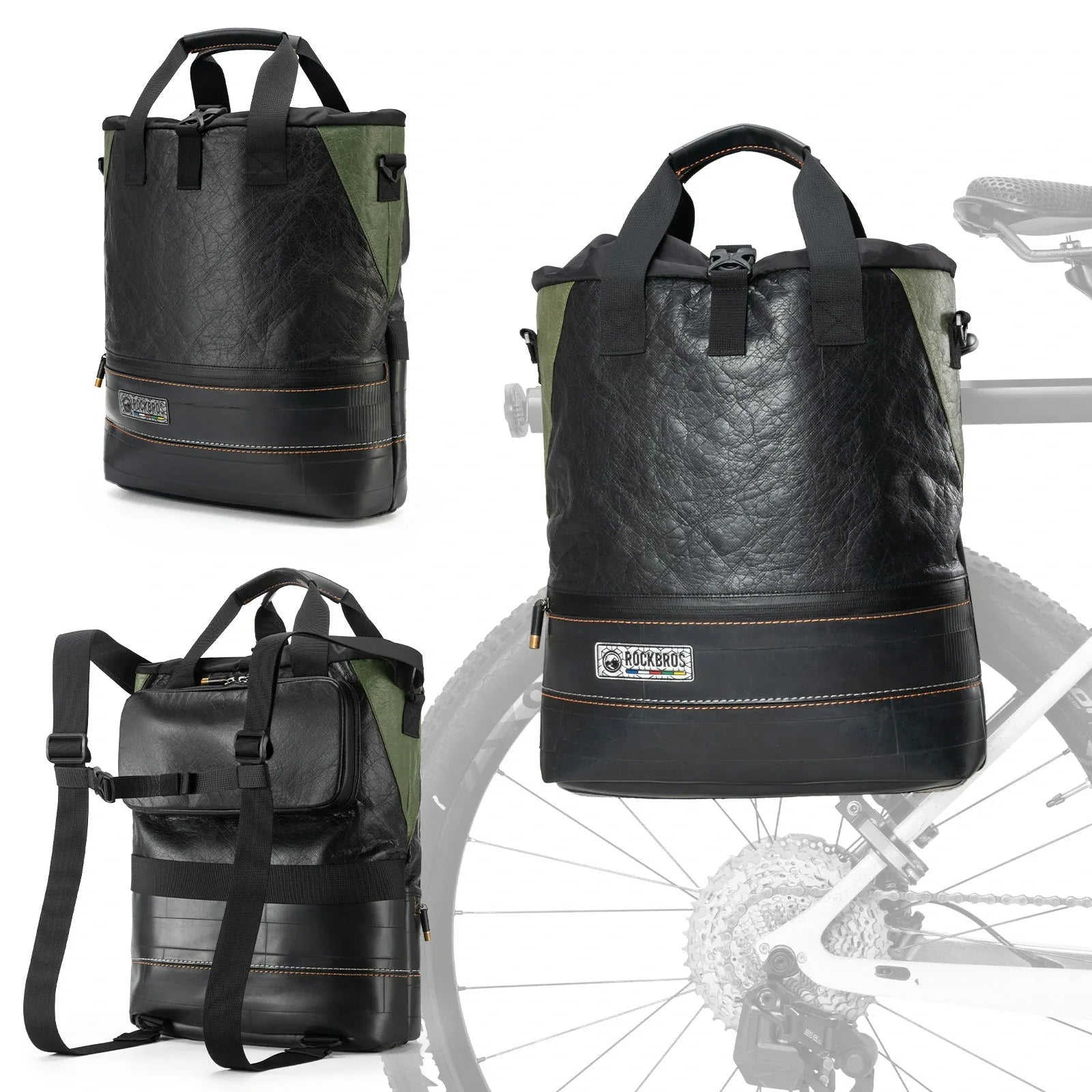 ROAD TO SKY Nachhaltige Fahrrad - Gepäckträgertasche aus recycelten Reifen 12L - Fahrradtaschen ROCKBROS - EU - NooMii
