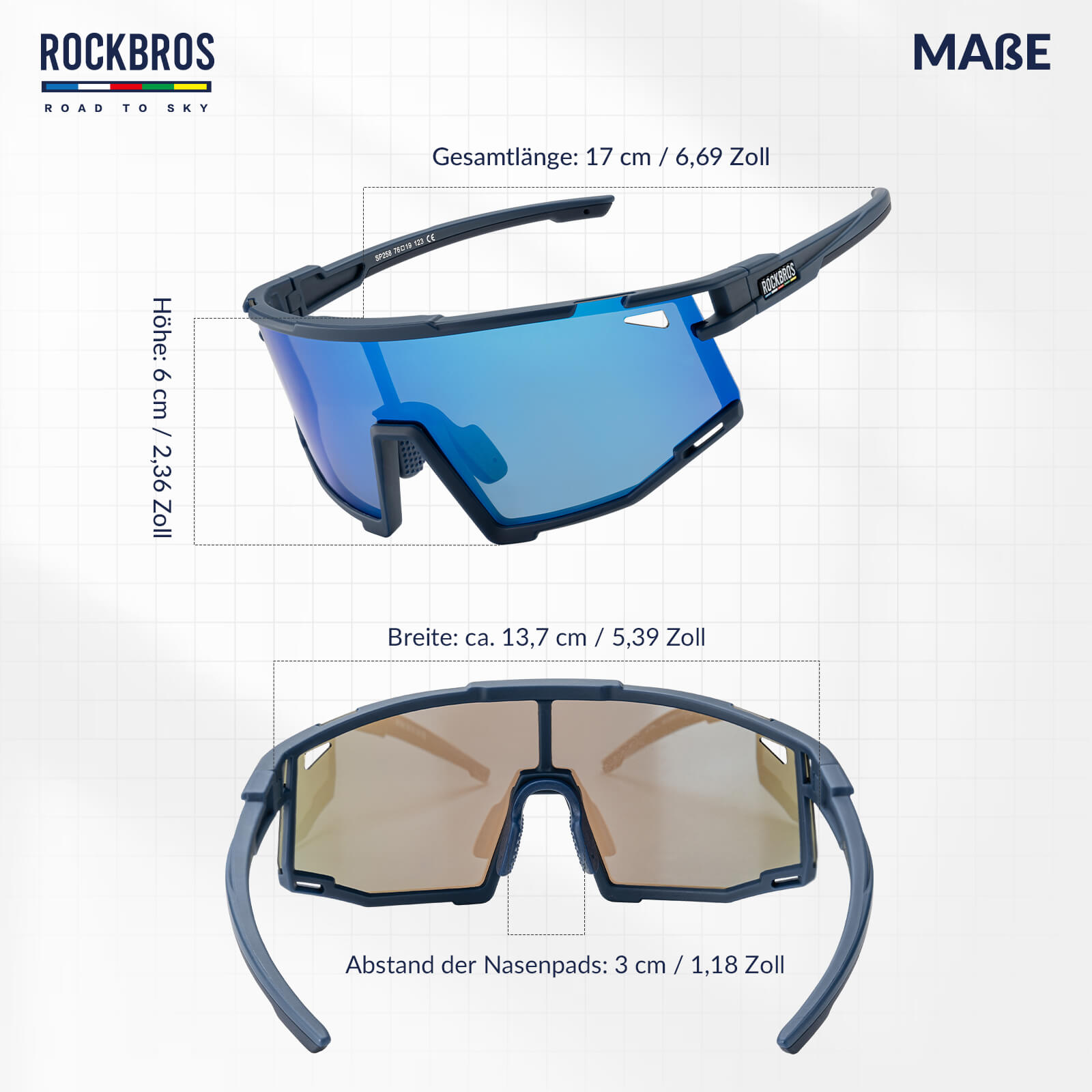 ROAD TO SKY Polarisierte Fahrradbrille UV400 Schutz Verstellbare Nasenpads - Fahrradbrille ROCKBROS - EU - NooMii