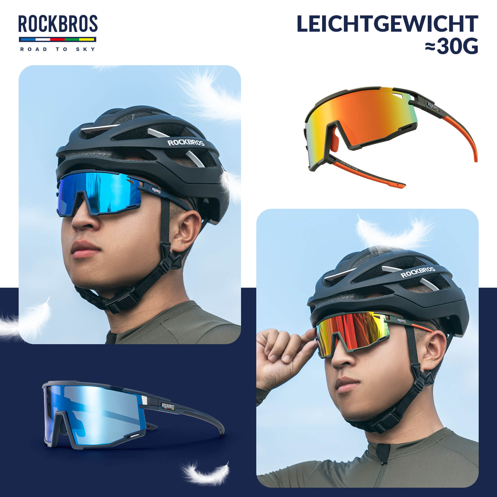 ROAD TO SKY Polarisierte Fahrradbrille UV400 Schutz Verstellbare Nasenpads - Fahrradbrille ROCKBROS - EU - NooMii