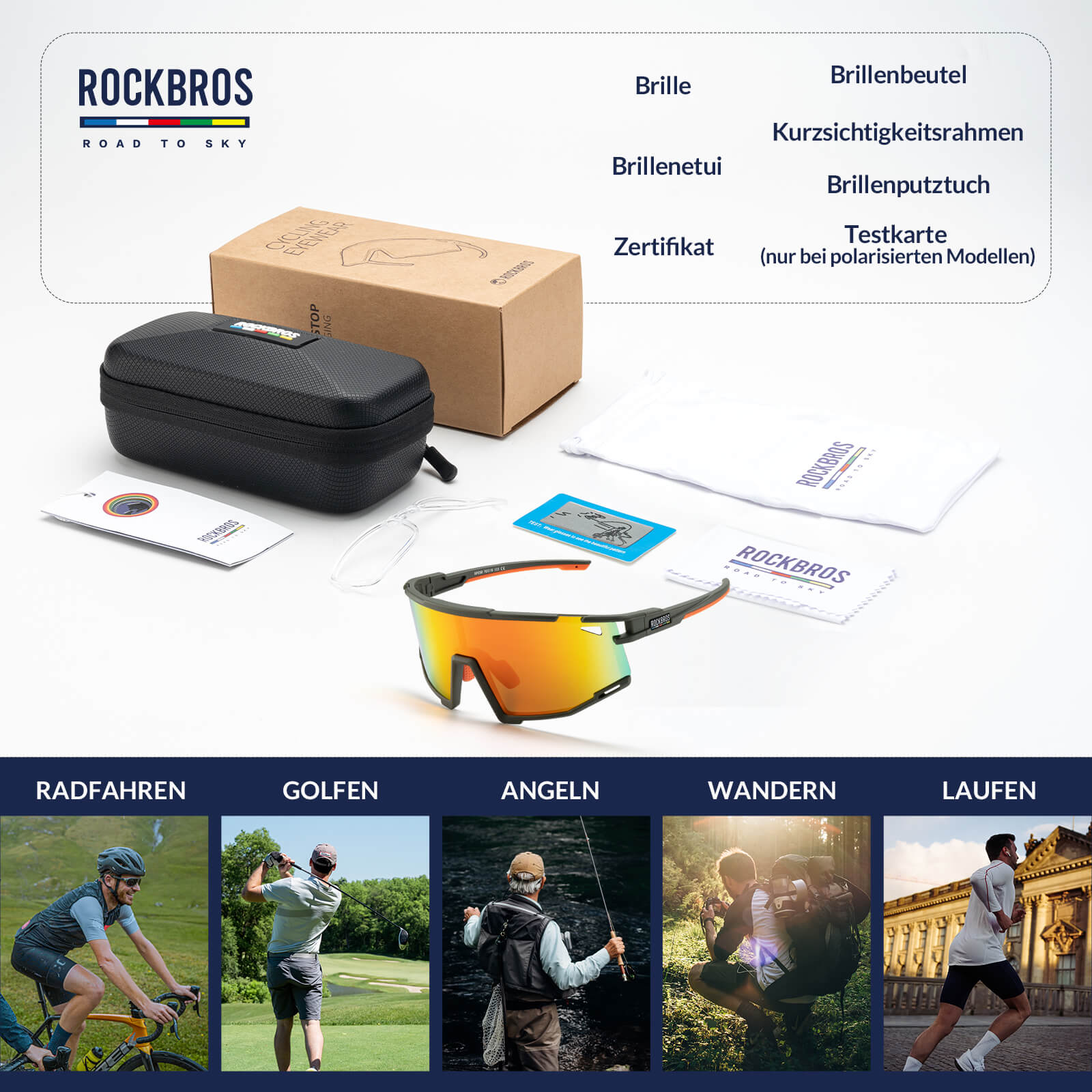 ROAD TO SKY Polarisierte Fahrradbrille UV400 Schutz Verstellbare Nasenpads - Fahrradbrille ROCKBROS - EU - NooMii