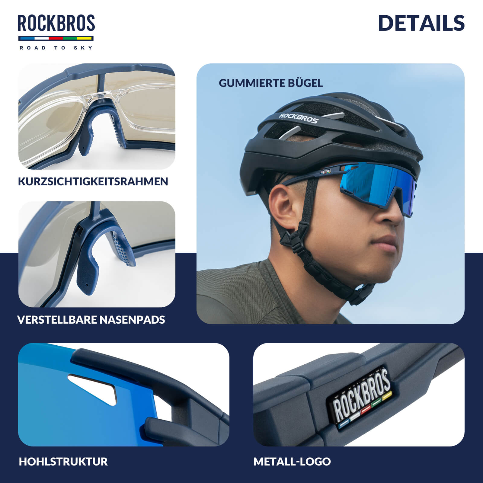 ROAD TO SKY Polarisierte Fahrradbrille UV400 Schutz Verstellbare Nasenpads - Fahrradbrille ROCKBROS - EU - NooMii