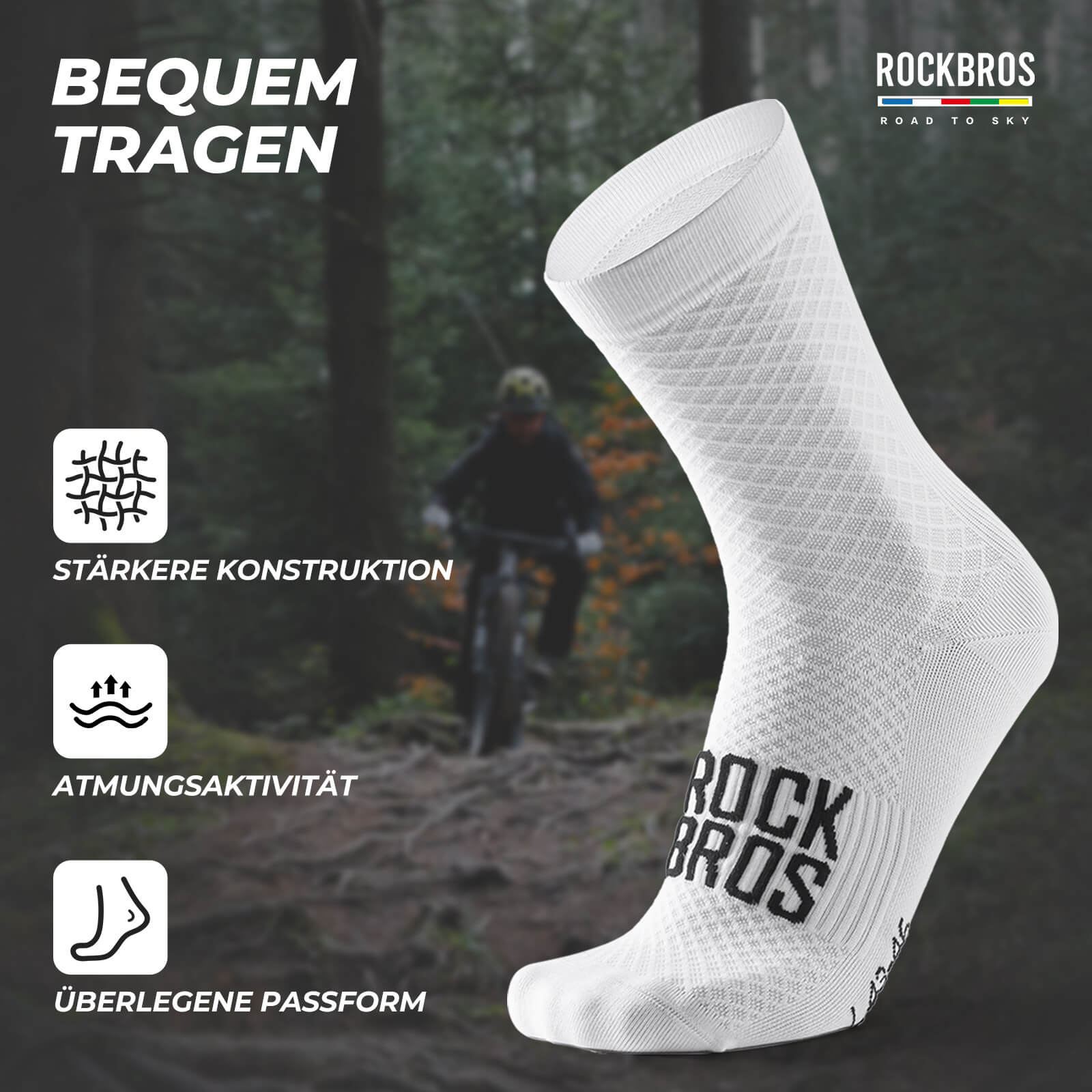 ROAD TO SKY Sportsocken Baumwolle Atmungsaktive Laufsocken für MTB & Rennrad - Fahrradsocken ROCKBROS - EU - NooMii