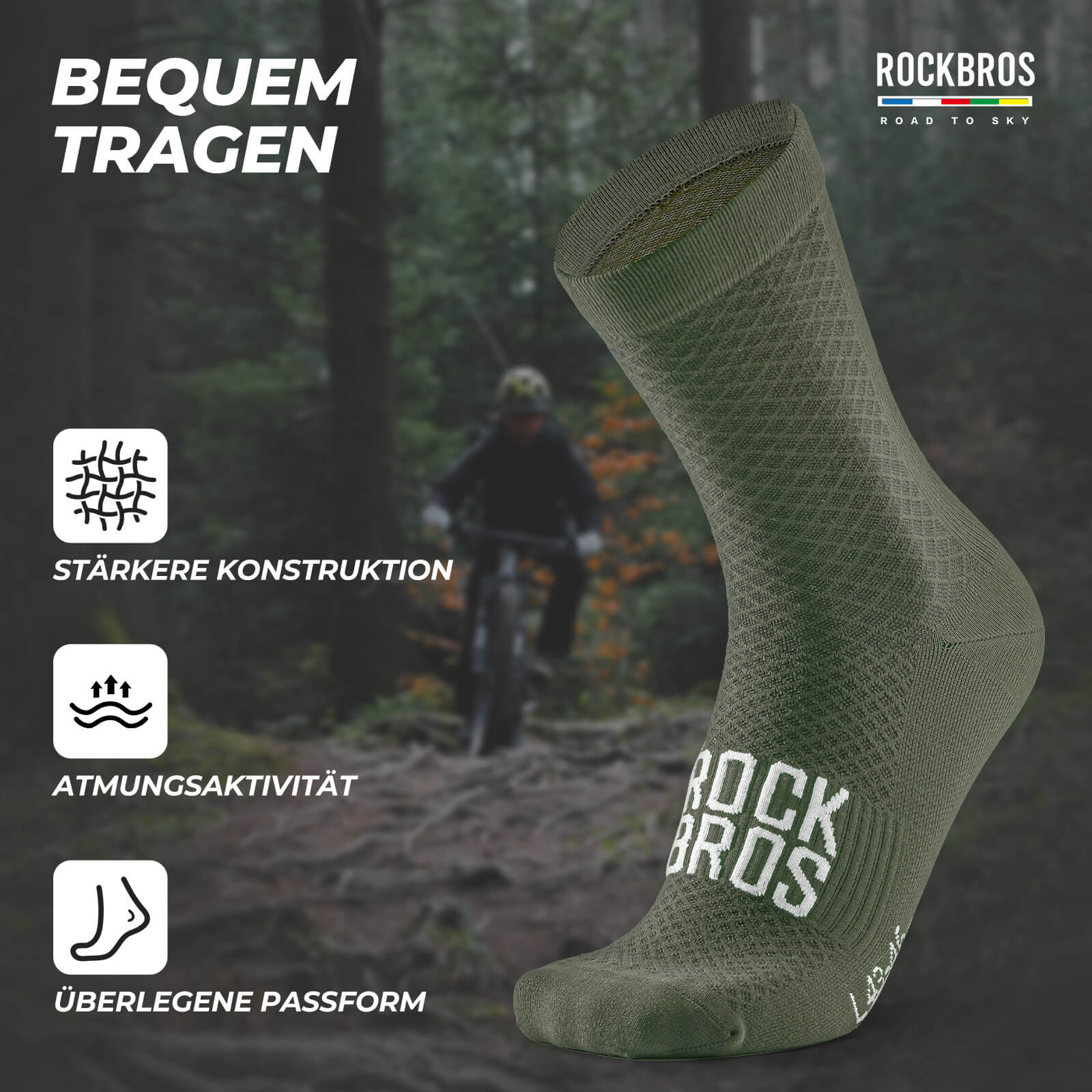 ROAD TO SKY Sportsocken Baumwolle Atmungsaktive Laufsocken für MTB & Rennrad - Fahrradsocken ROCKBROS - EU - NooMii