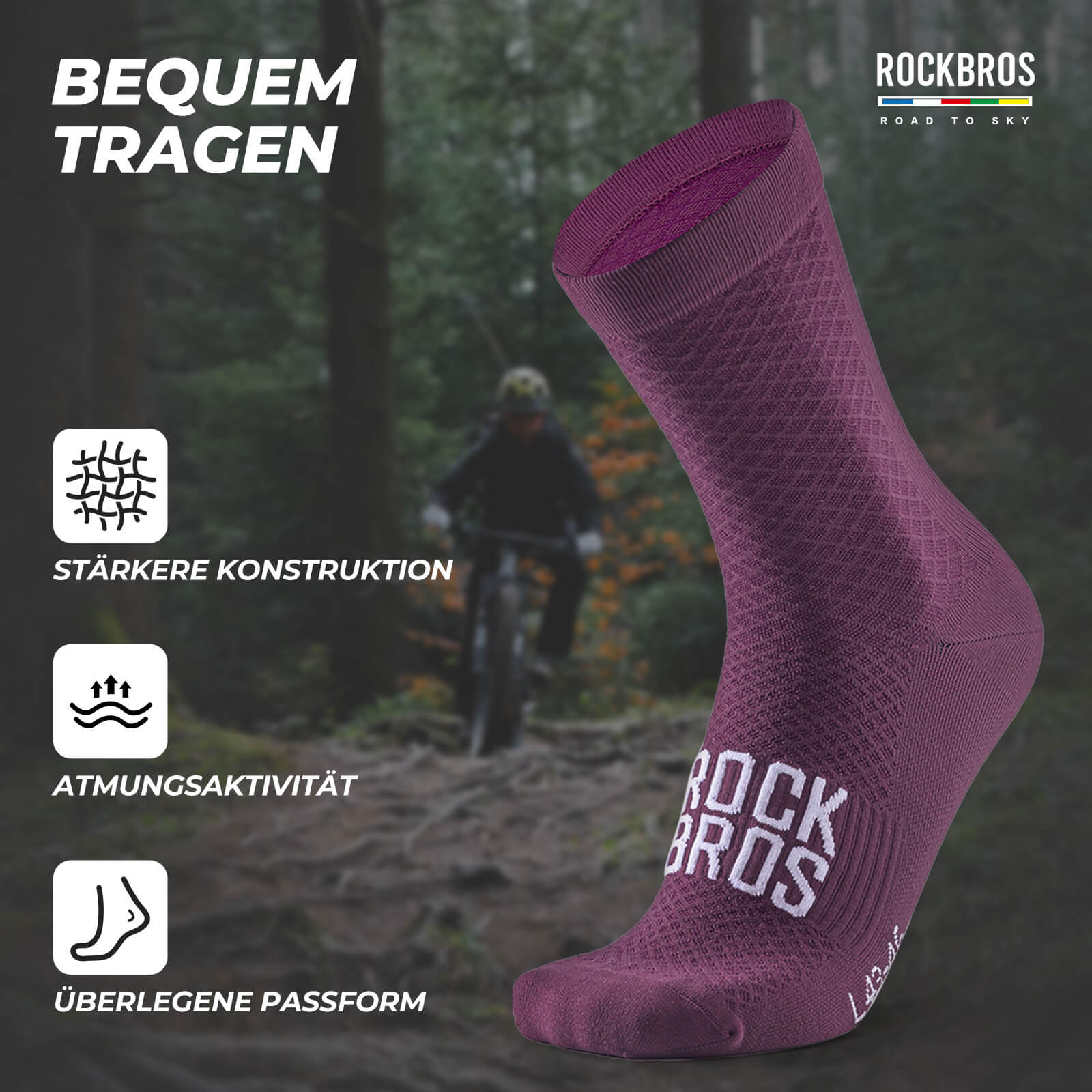 ROAD TO SKY Sportsocken Baumwolle Atmungsaktive Laufsocken für MTB & Rennrad - Fahrradsocken ROCKBROS - EU - NooMii