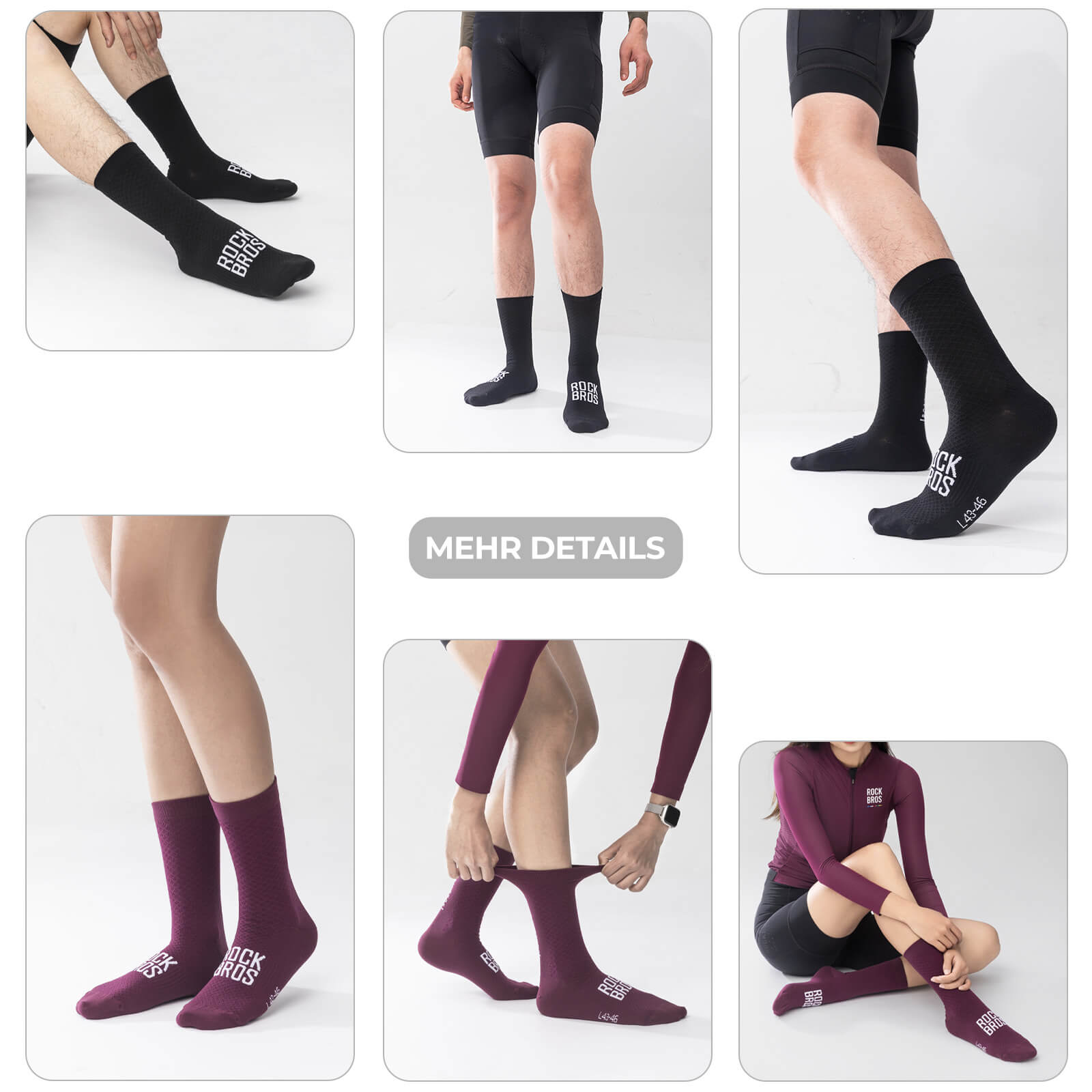 ROAD TO SKY Sportsocken Baumwolle Atmungsaktive Laufsocken für MTB & Rennrad - Fahrradsocken ROCKBROS - EU - NooMii