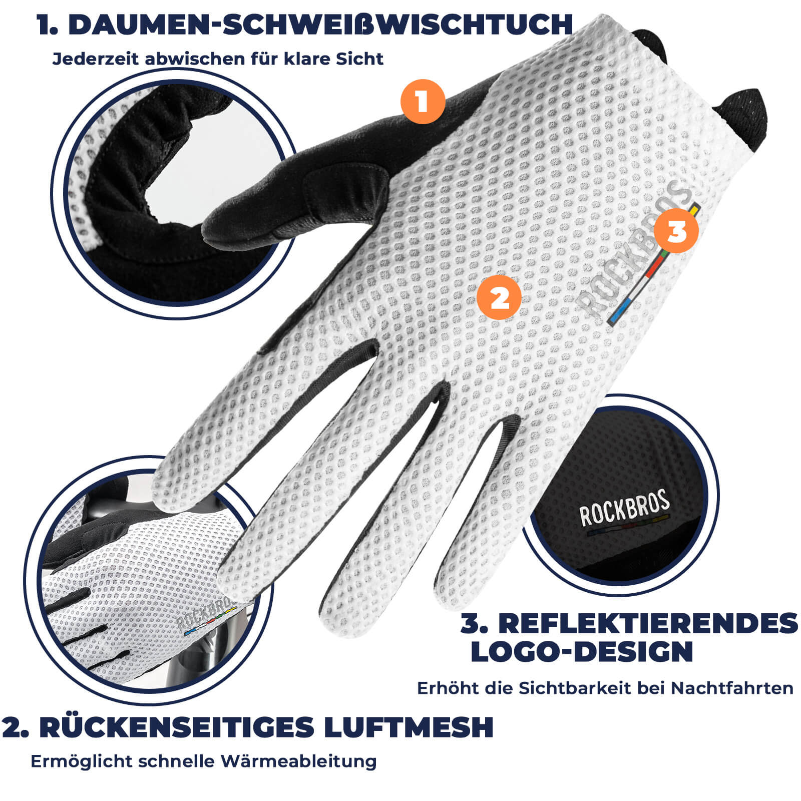 ROAD TO SKY Touchscreen Fahrradhandschuhe SBR Polsterung atmungsaktiv - Fahrradhandschuhe ROCKBROS - EU - NooMii