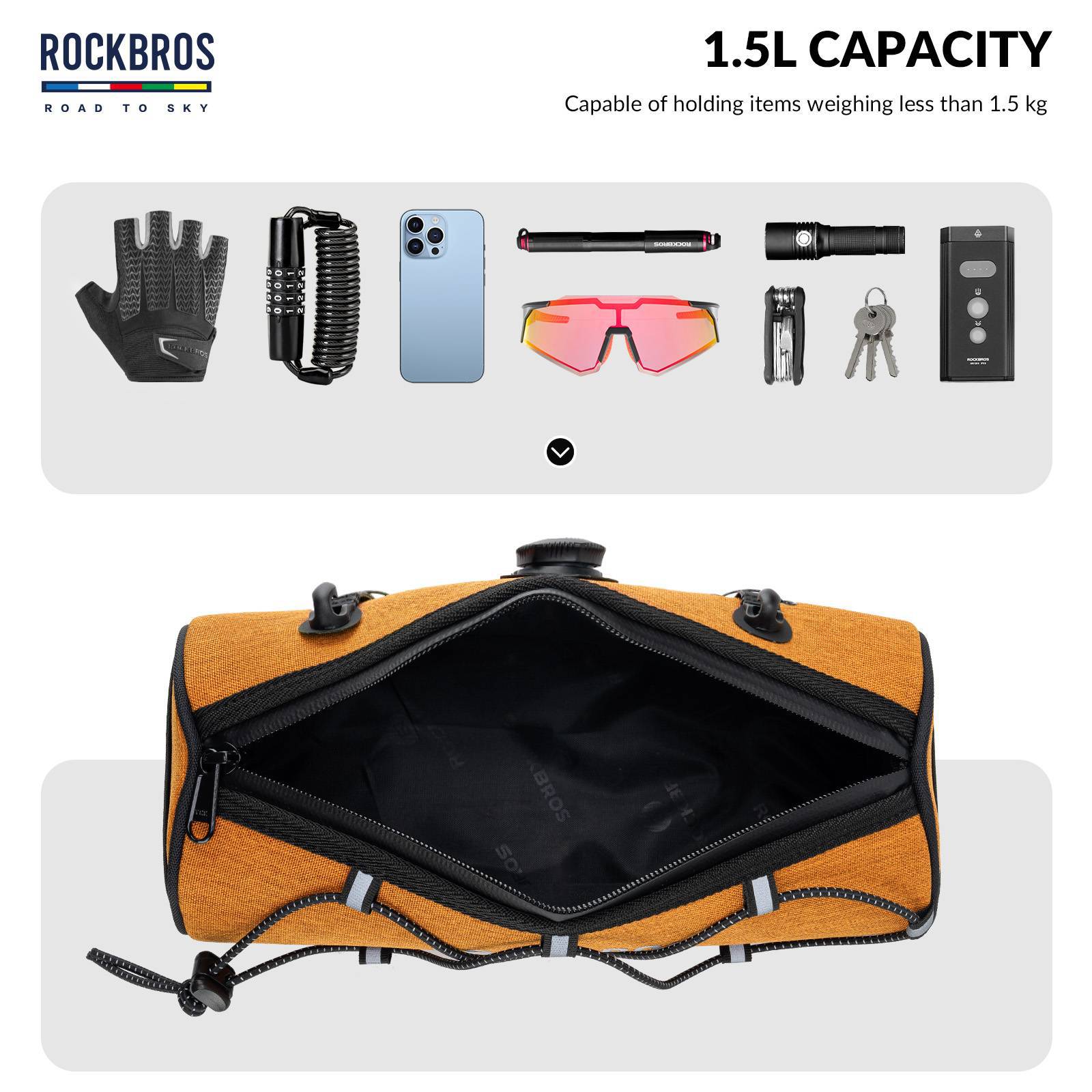 ROAD TO SKY Wasserdichte Reflektierende Zylindrische Lenkertasche - Fahrradtaschen ROCKBROS - EU - NooMii