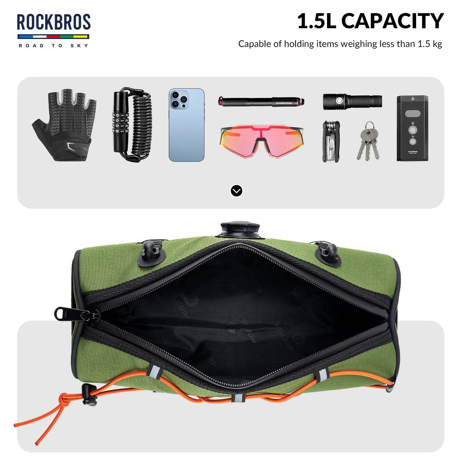 ROAD TO SKY Wasserdichte Reflektierende Zylindrische Lenkertasche - Fahrradtaschen ROCKBROS - EU - NooMii