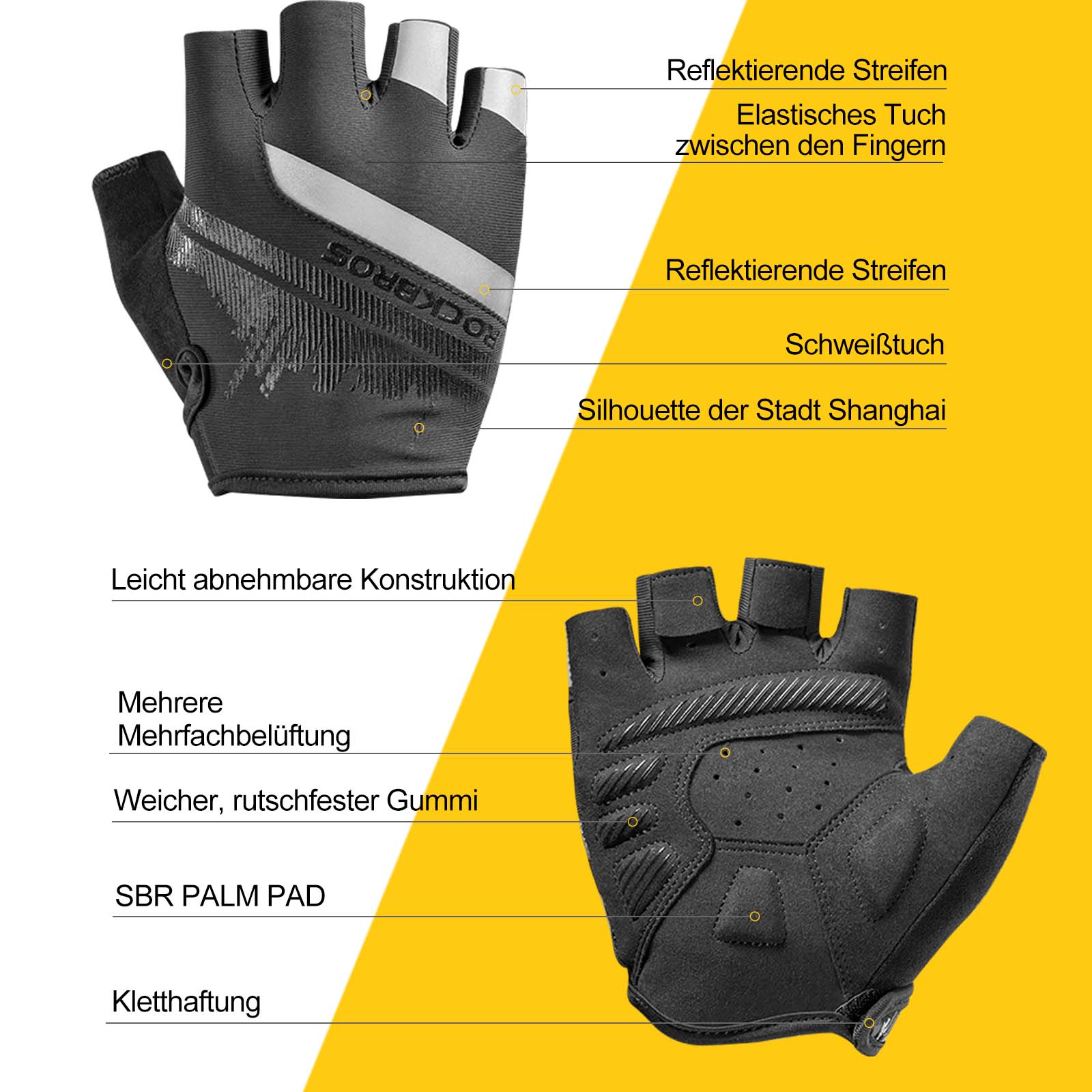 ROCKBROS Antirutsch - Reithandschuhe mit reflektierenden Halbfingern S - XXL - Fahrradhandschuhe ROCKBROS - EU - NooMii