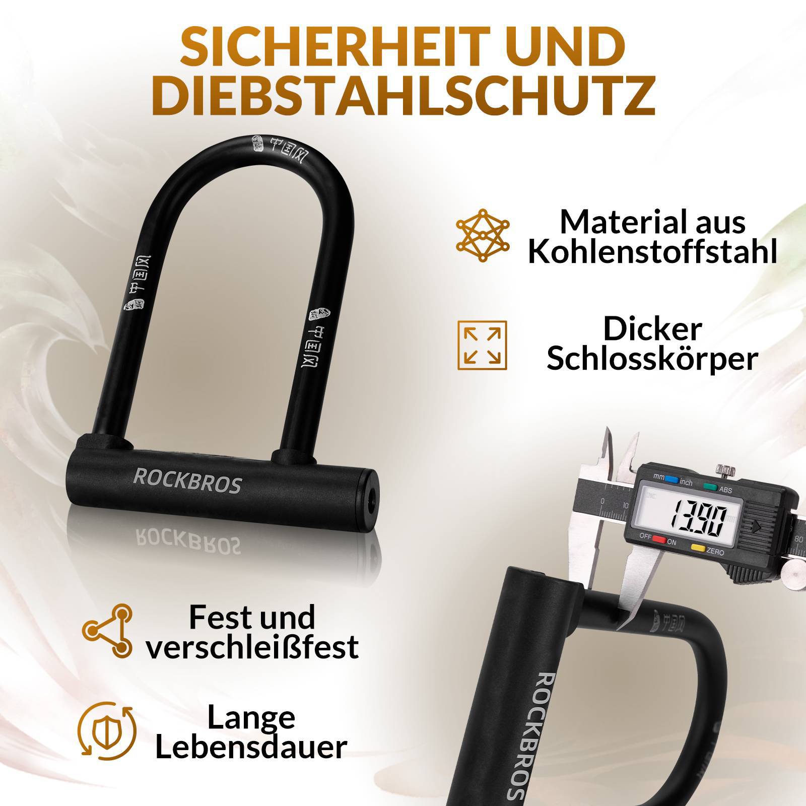 ROCKBROS Bügelschloss Fahrradschloss Hohe Sicherheit Schlösser Wasserdicht - Fahrradschloss ROCKBROS - EU - NooMii