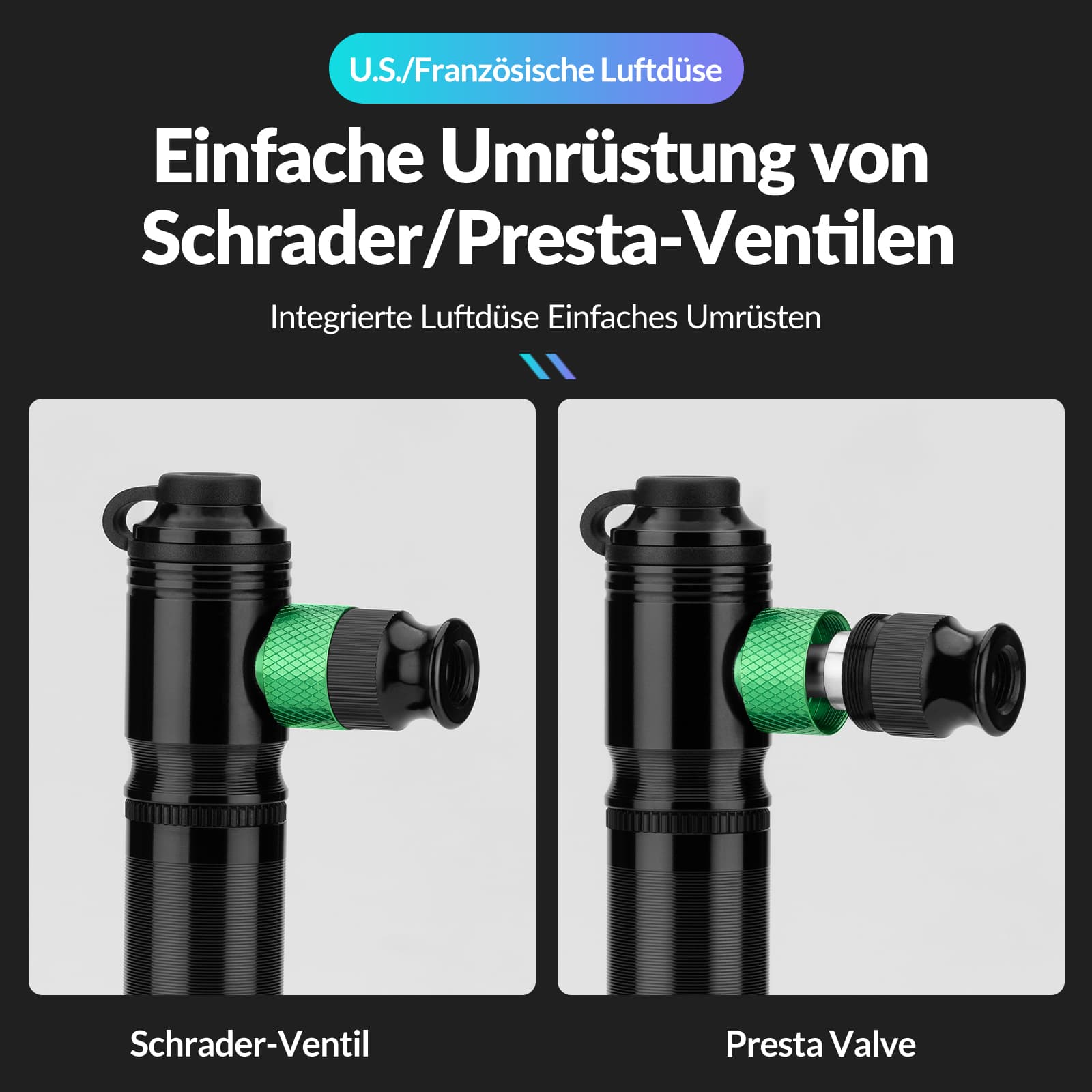 ROCKBROS CO2 Fahrradpumpe 110 PSI Aluminium Minipumpe Schwarz - Fahrrad Luftpumpen ROCKBROS - EU - NooMii
