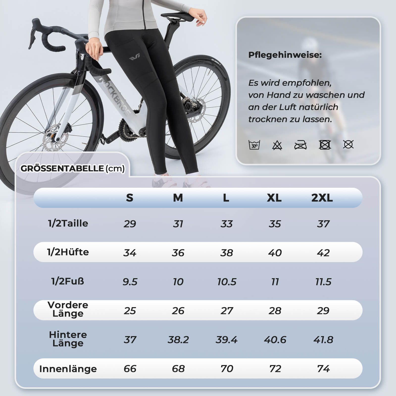 ROCKBROS Damen Winter Fahrradhose Lang Gepolstert Elastisch Atmungsaktiv - Fahrradhose ROCKBROS - EU - NooMii