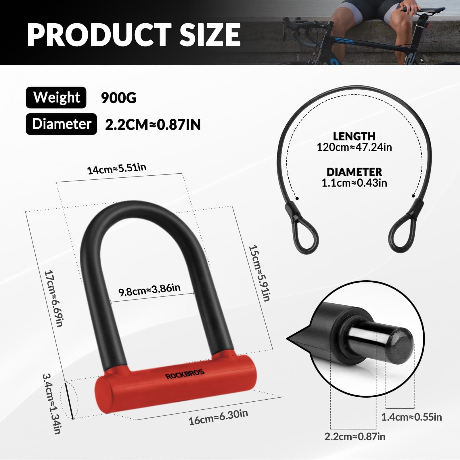 ROCKBROS Fahrrad Bügelschloss für Fahrräder & Motorräder aus legiertem - Fahrradschloss ROCKBROS - EU - NooMii