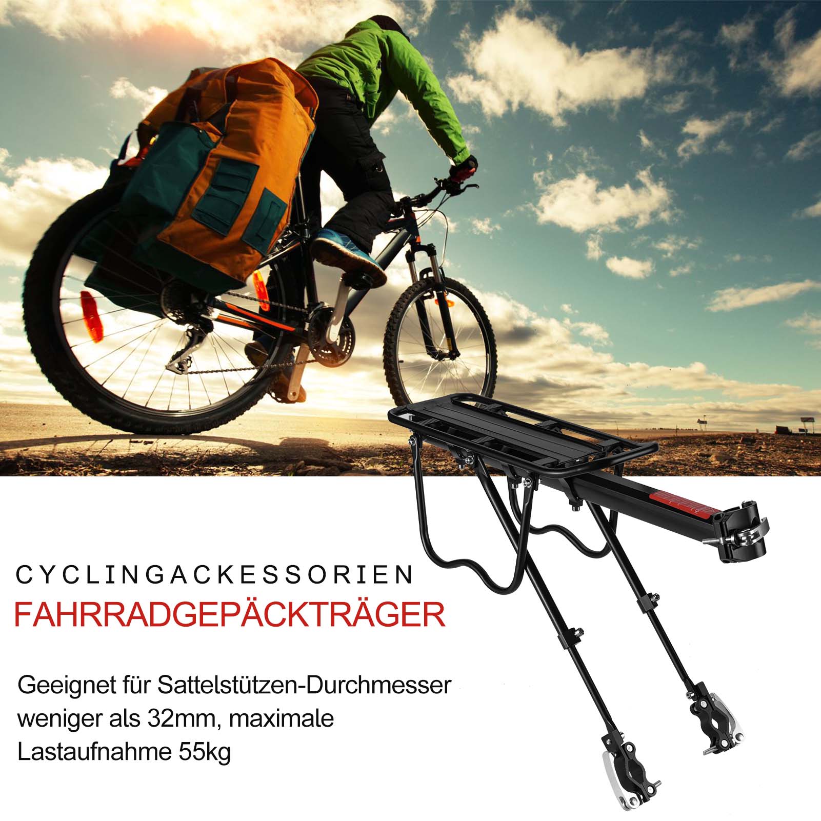 ROCKBROS Fahrrad Gepäckträger Schnellspanner mit Reflektor 24 - 29 Zoll Aluminiumlegierung - Fahrradgepäckträger ROCKBROS - EU - NooMii