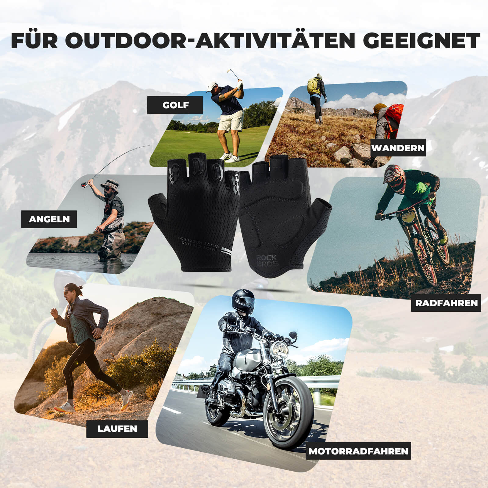 ROCKBROS Fahrrad Handschuhe Halbfinger rutschfest Stoßdämpfende Sommer - Fahrradhandschuhe ROCKBROS - EU - NooMii