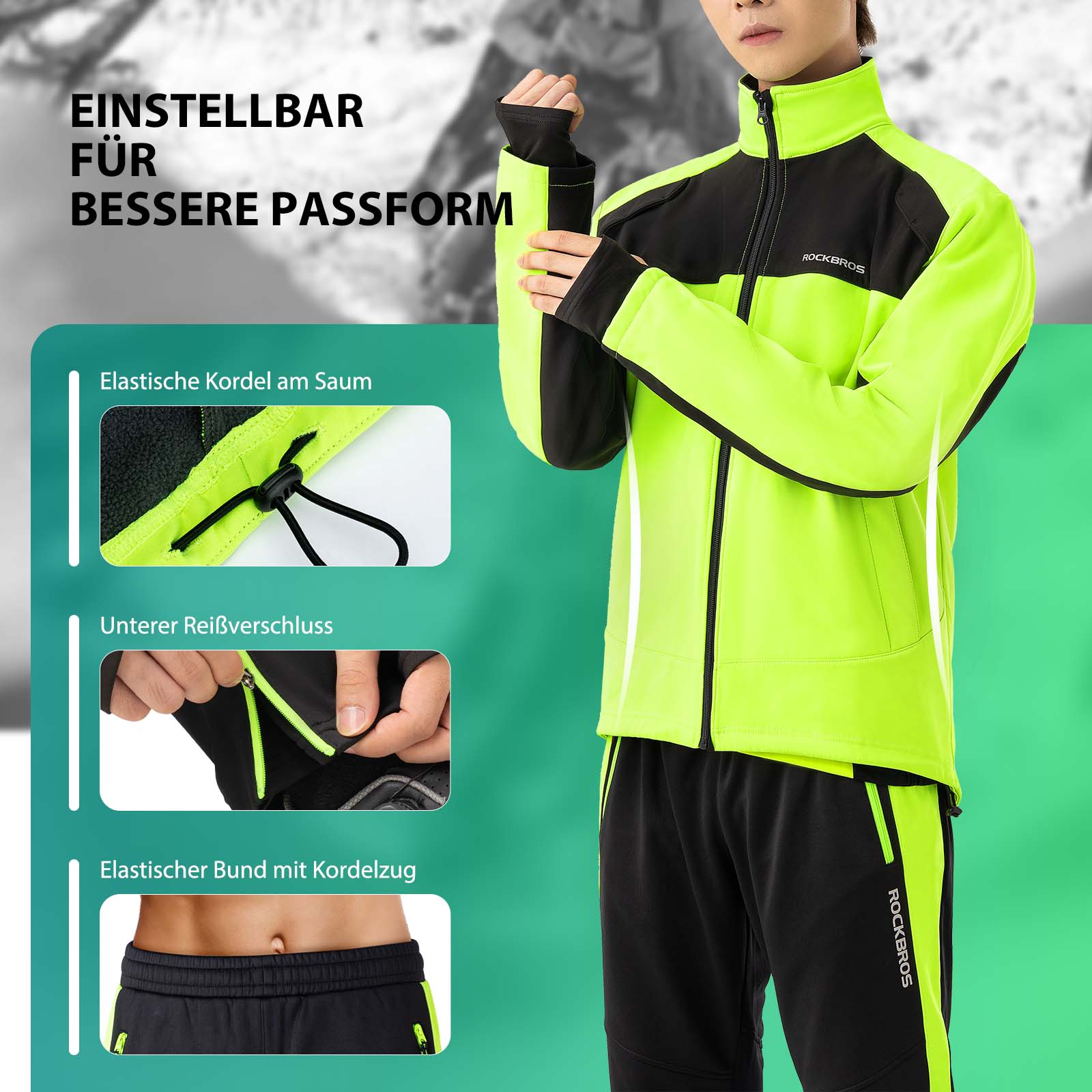 ROCKBROS Fahrrad Jacke & Hose Winter Fahrradanzug Leuchtendes Grün - Fahrradanzug ROCKBROS - EU - NooMii