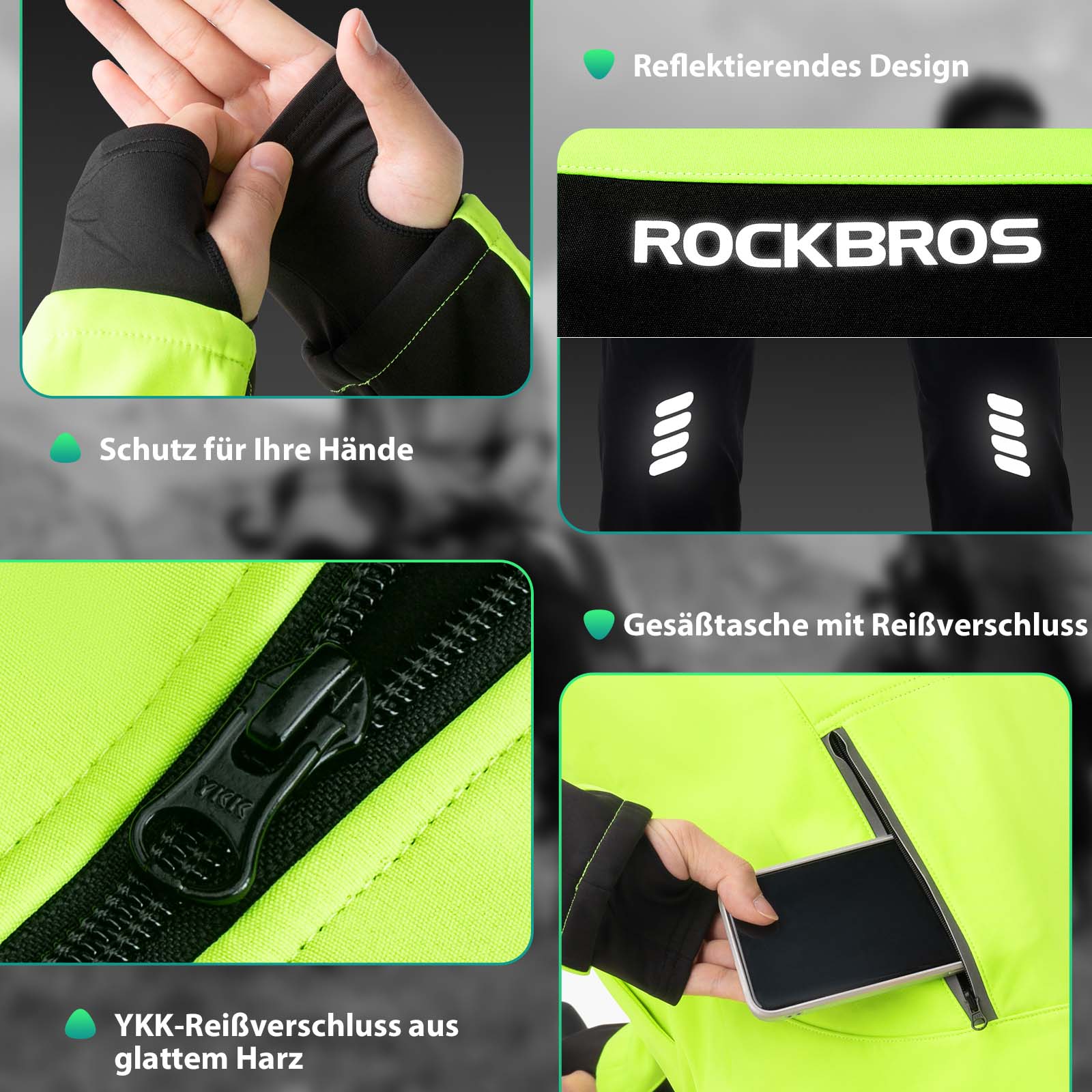 ROCKBROS Fahrrad Jacke & Hose Winter Fahrradanzug Leuchtendes Grün - Fahrradanzug ROCKBROS - EU - NooMii