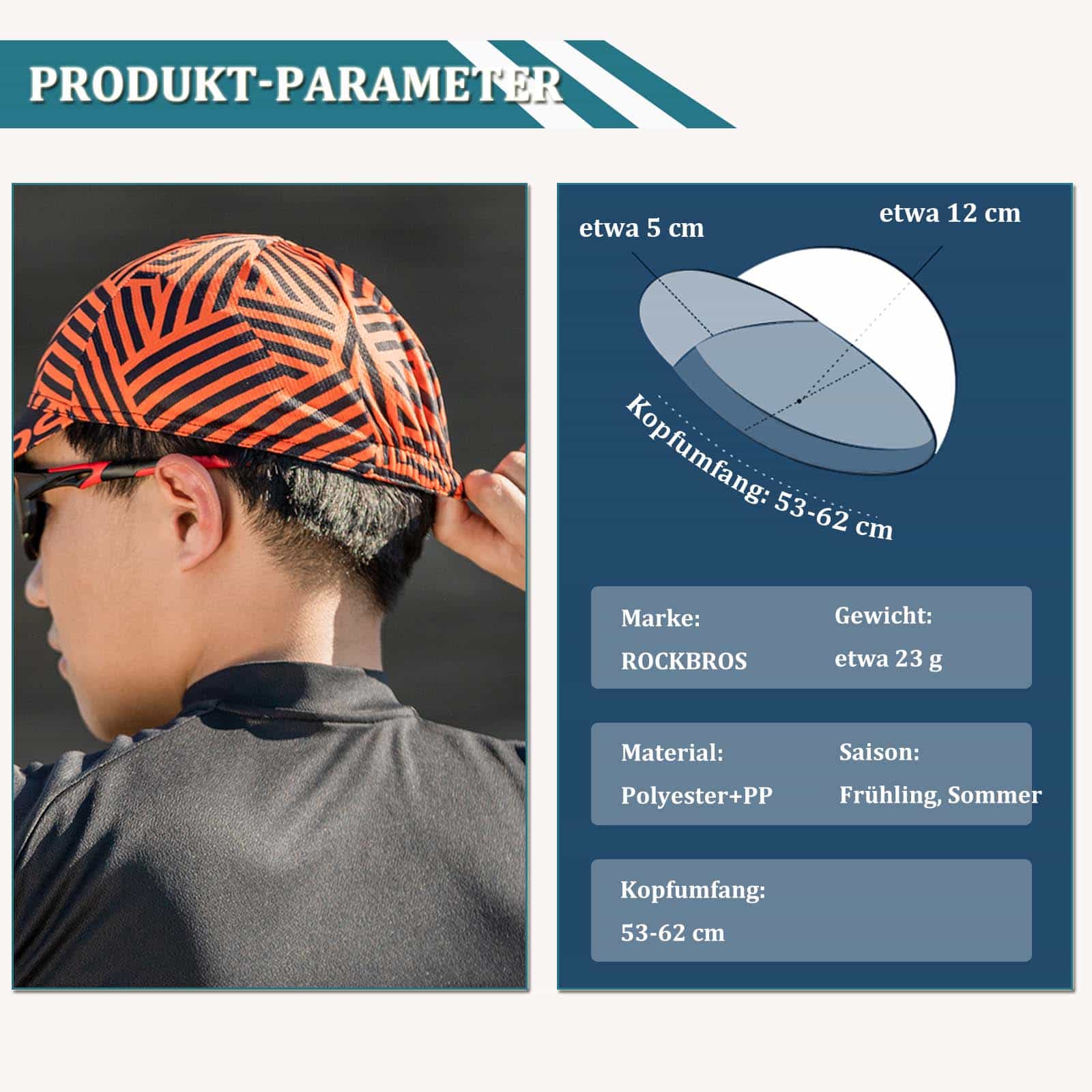 ROCKBROS Fahrrad Kappe UV - Schutz Sport Hut für Damen Herren 54 - 61 cm - Fahrrad Mütze ROCKBROS - EU - NooMii