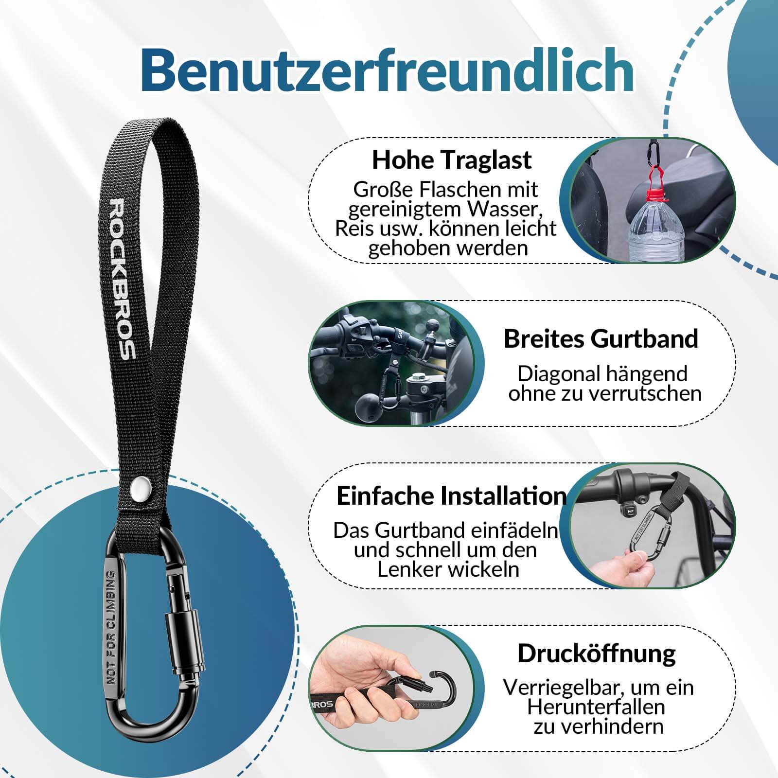 ROCKBROS Fahrrad Karabinerhaken Multifunktional mit Strapazierfähigem Gurt - ROCKBROS - EU - NooMii