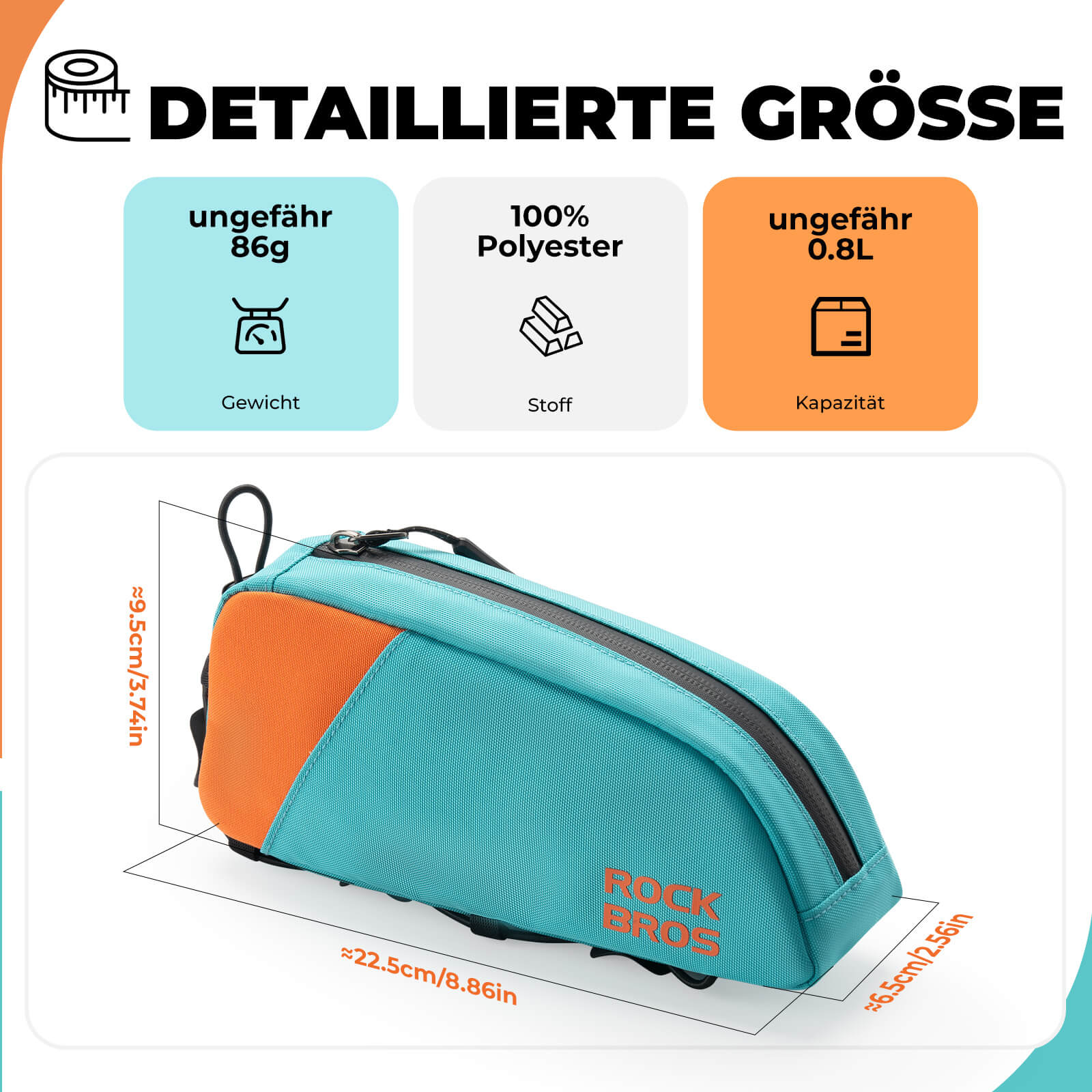 ROCKBROS Fahrrad Oberrohrtasche Schnellverschlussschnalle & Bungee - Seil - Fixierung 0,8L - Fahrradtaschen ROCKBROS - EU - NooMii