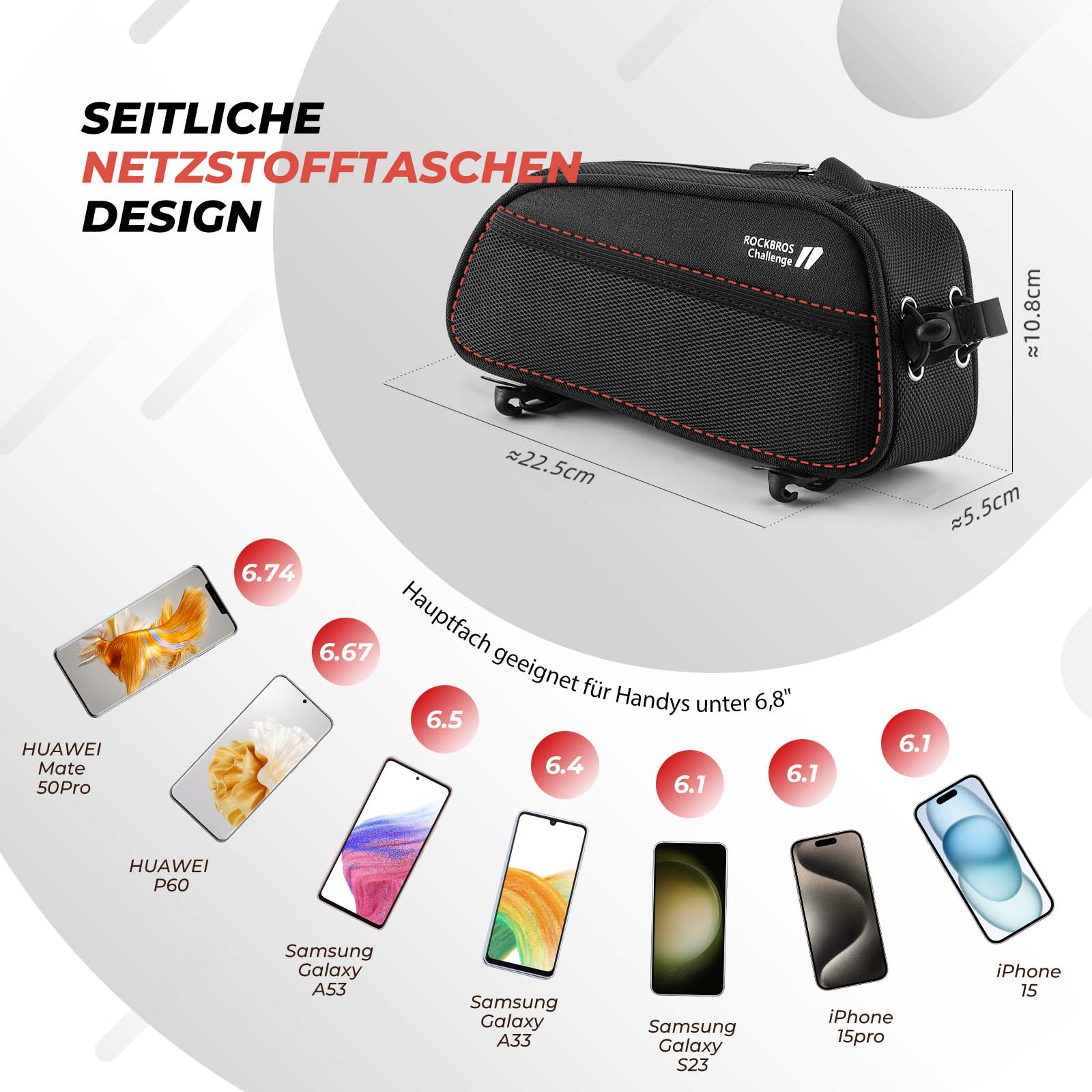 ROCKBROS Fahrrad Rahmentasche 1.3L MTB Oberrohrtasche Schwarz - Fahrradtaschen ROCKBROS - EU - NooMii