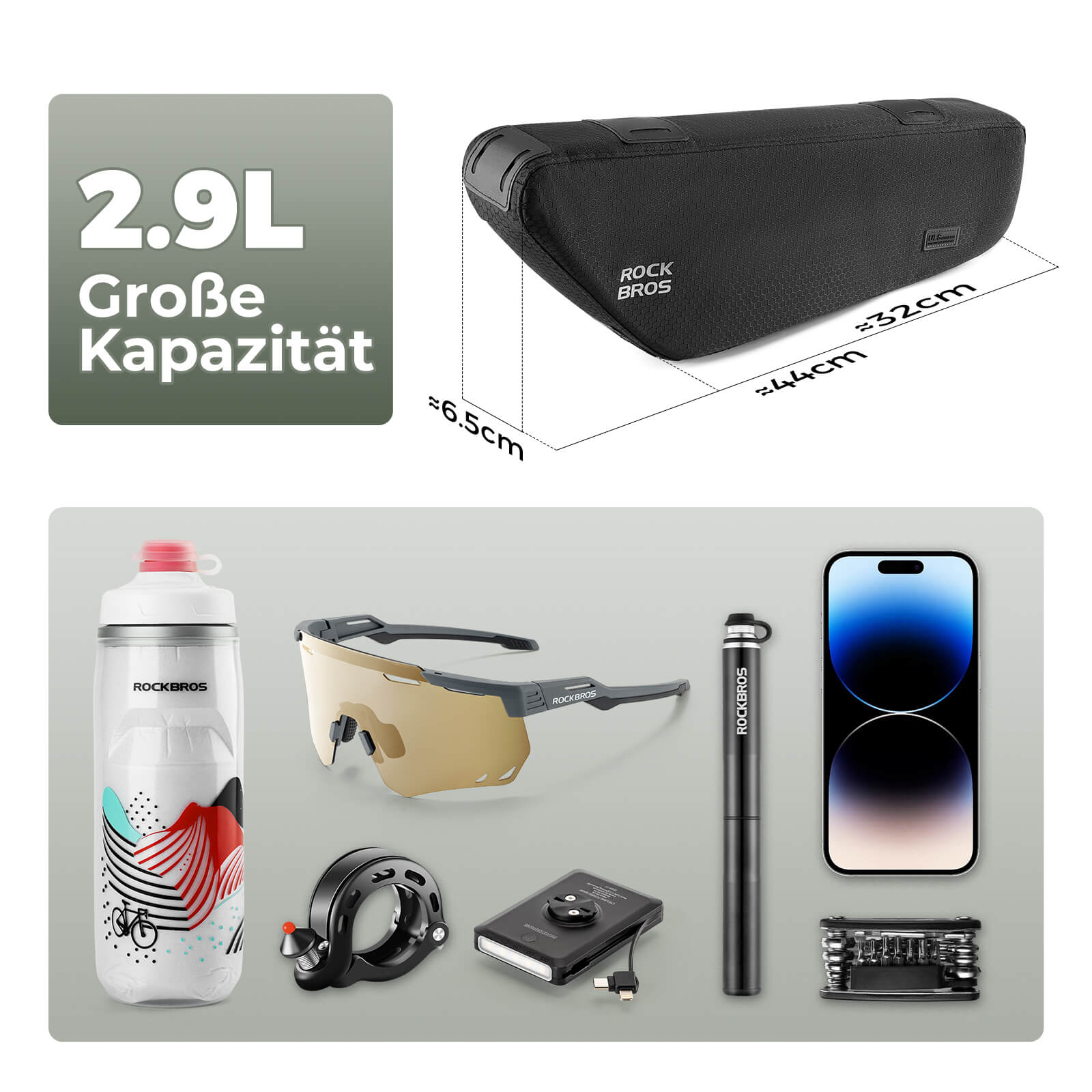 ROCKBROS Fahrrad Rahmentasche Dreiecktasche Wasserabweisend 2,9L Schwarz - Fahrradtaschen ROCKBROS - EU - NooMii