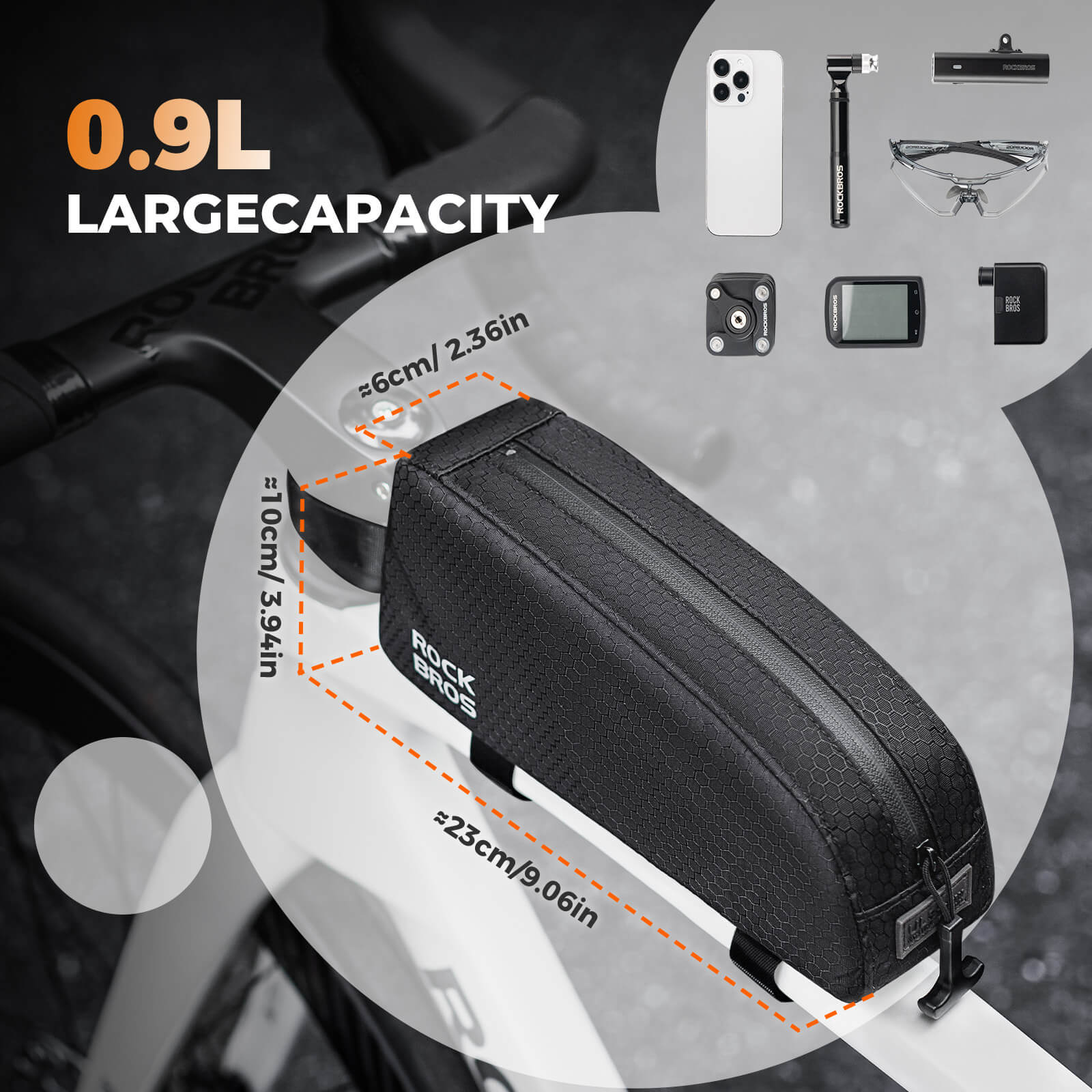 ROCKBROS Fahrrad Rahmentasche wasserabweisend Oberrohrtasche 0,9L Schwarz - Fahrradtaschen ROCKBROS - EU - NooMii