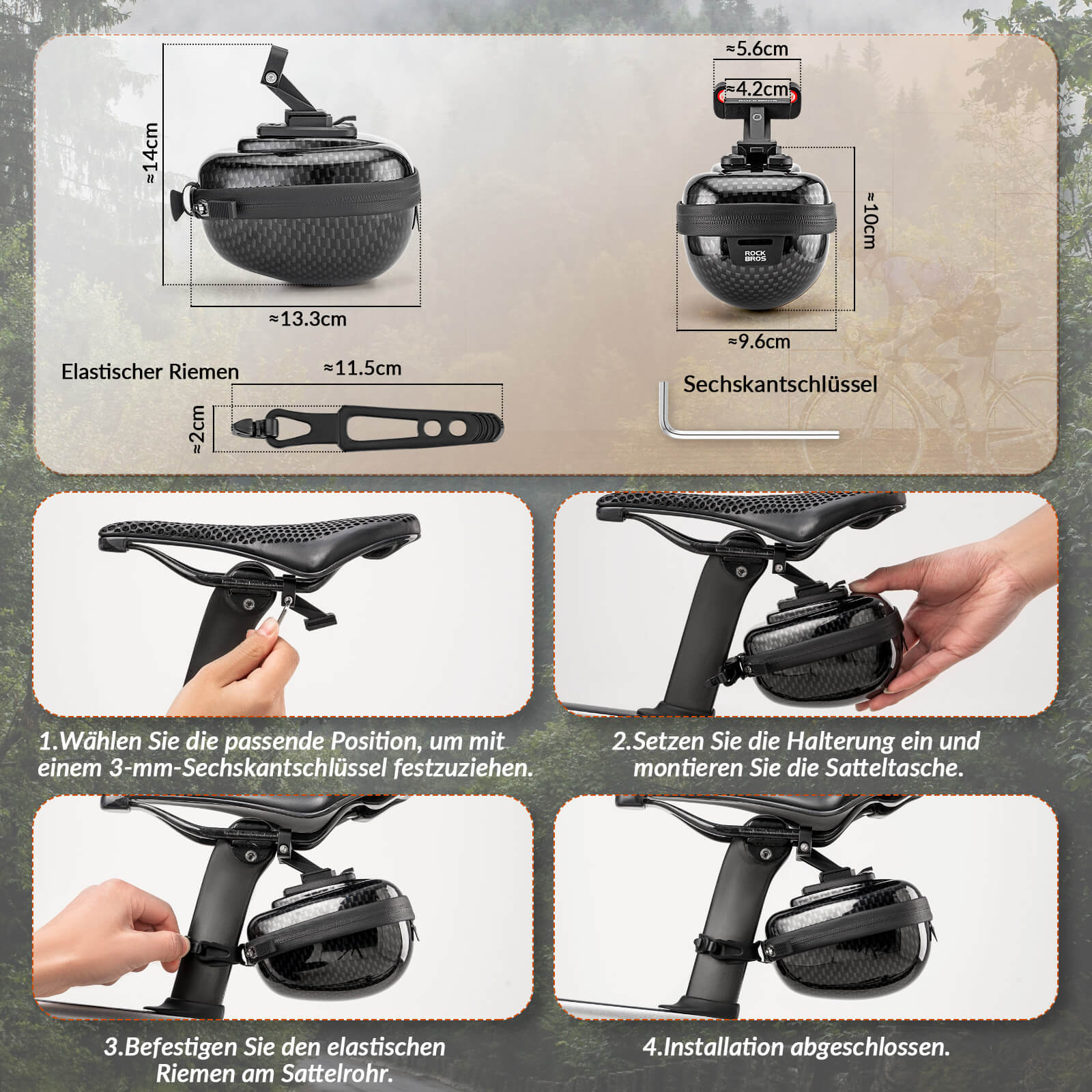 ROCKBROS Fahrrad Satteltaschen Hard Shell Reflektierend 0,4 L mit Halterung - Fahrradtaschen ROCKBROS - EU - NooMii