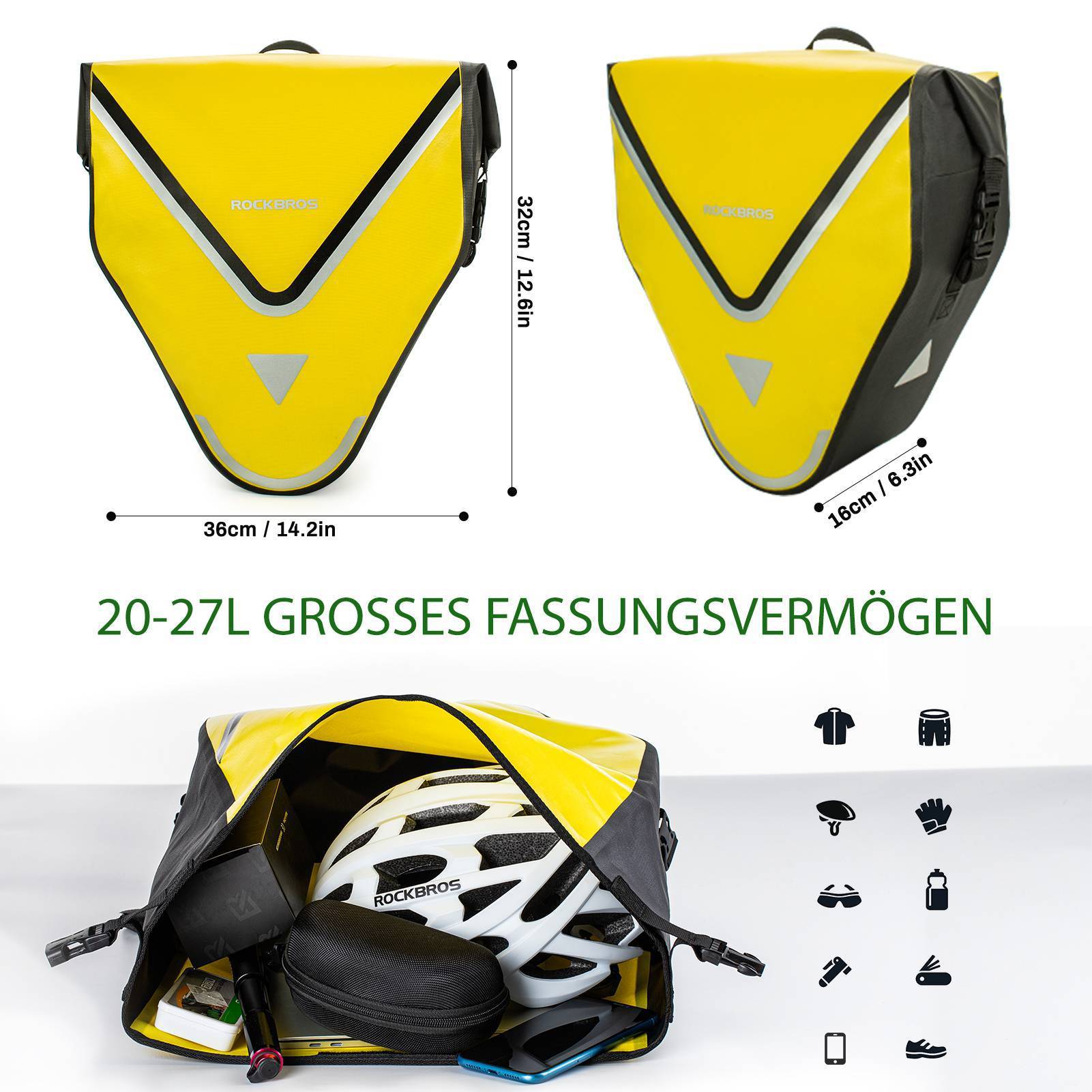 ROCKBROS Fahrrad Transporttasche 100% wasserdichte mit Schultergurt 20L Gelb/Schwarz Gold - Fahrradtaschen ROCKBROS - EU - NooMii