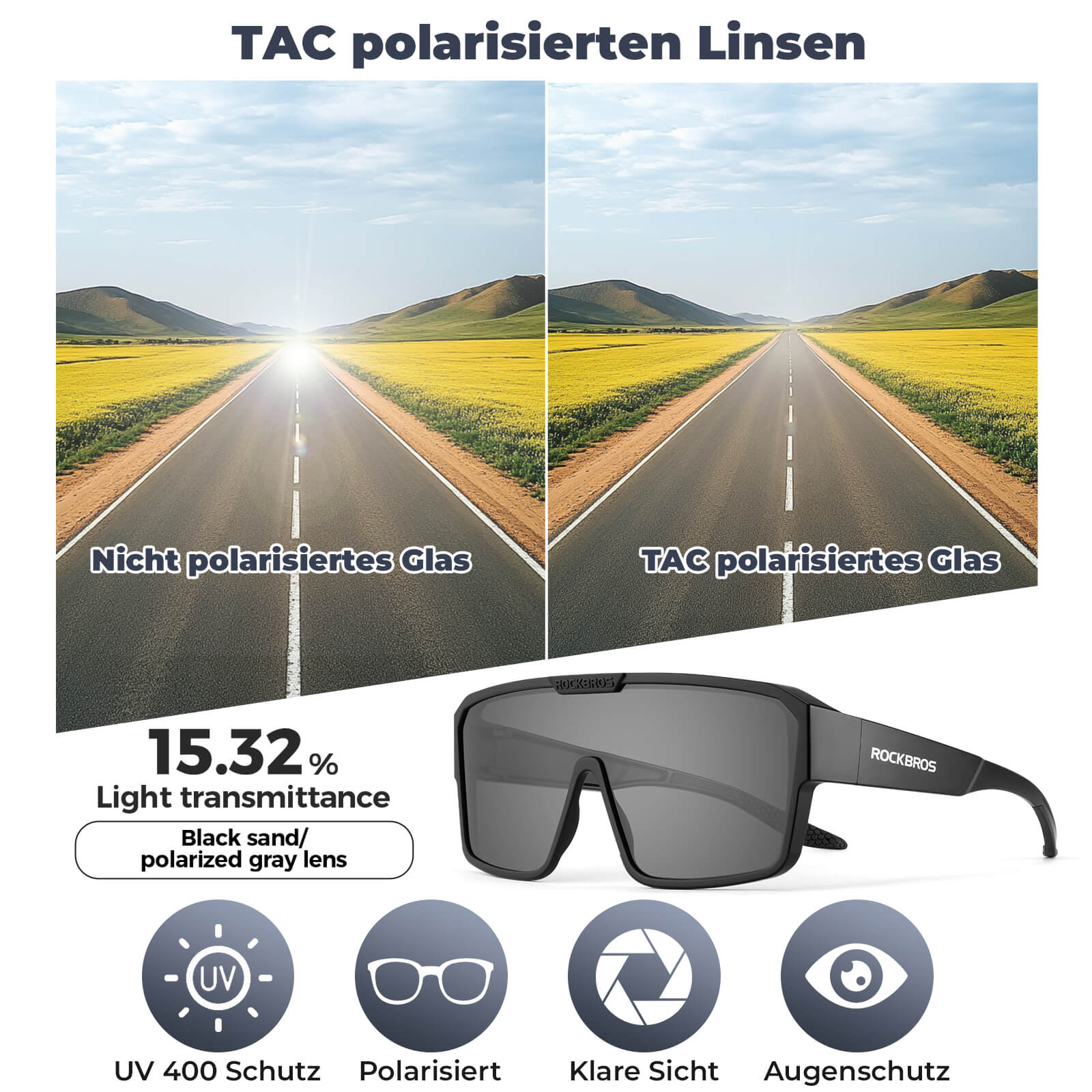 ROCKBROS Fahrradbrille Polarisiert Outdoor Sonnenbrille Überbrille MTB Rennrad - Fahrradbrille ROCKBROS - EU - NooMii