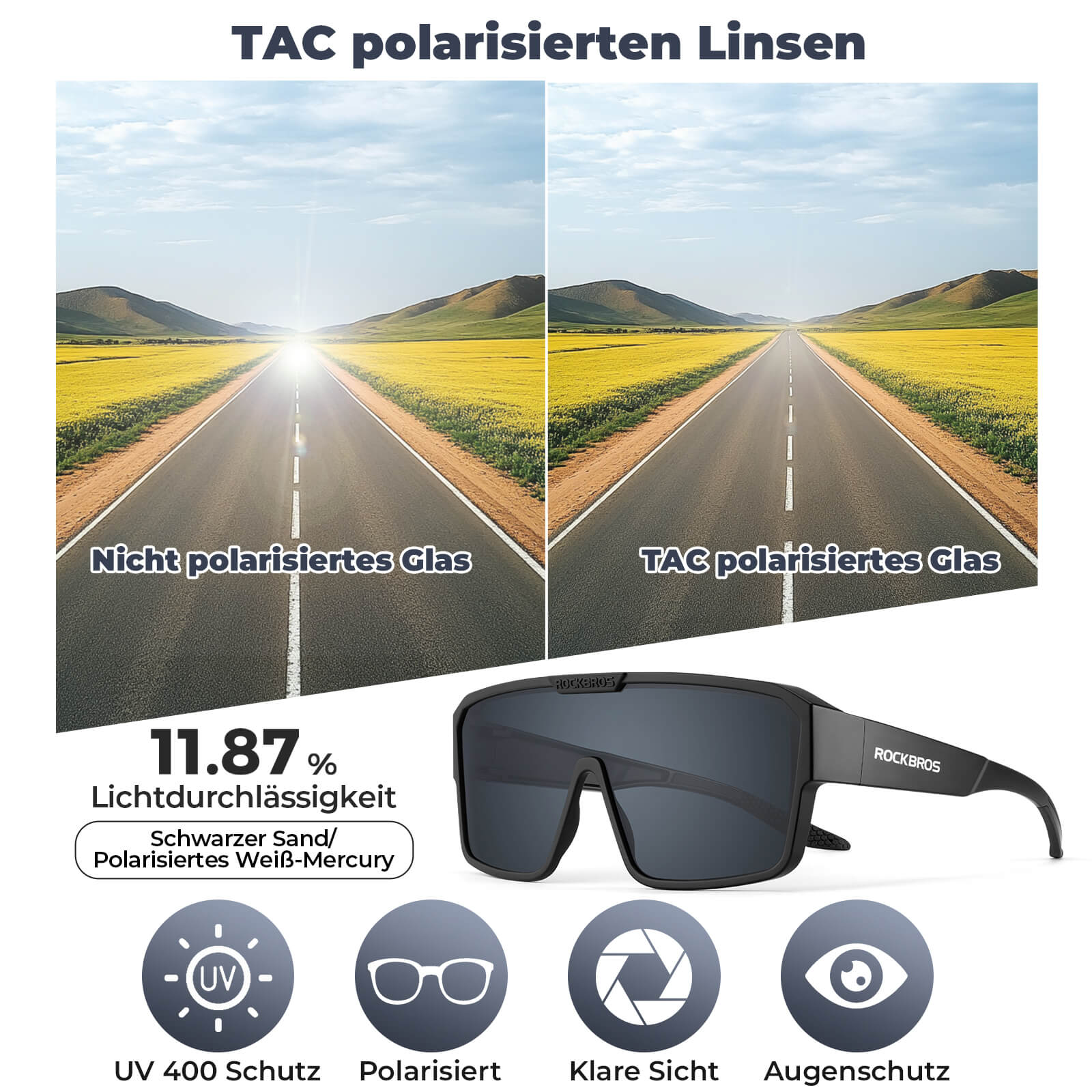 ROCKBROS Fahrradbrille Polarisiert Outdoor Sonnenbrille Überbrille MTB Rennrad - Fahrradbrille ROCKBROS - EU - NooMii