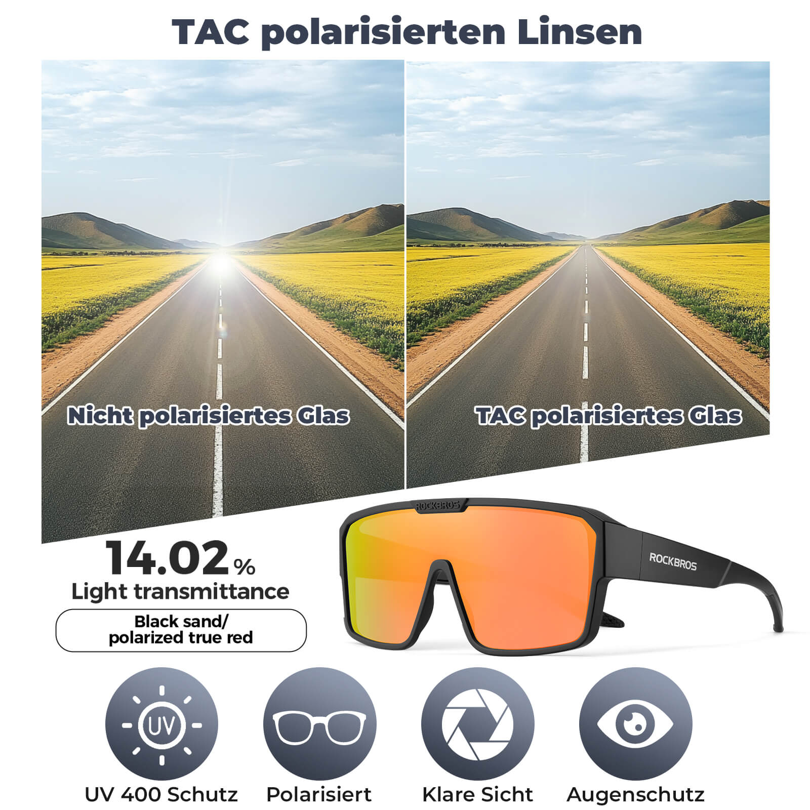 ROCKBROS Fahrradbrille Polarisiert Outdoor Sonnenbrille Überbrille MTB Rennrad - Fahrradbrille ROCKBROS - EU - NooMii
