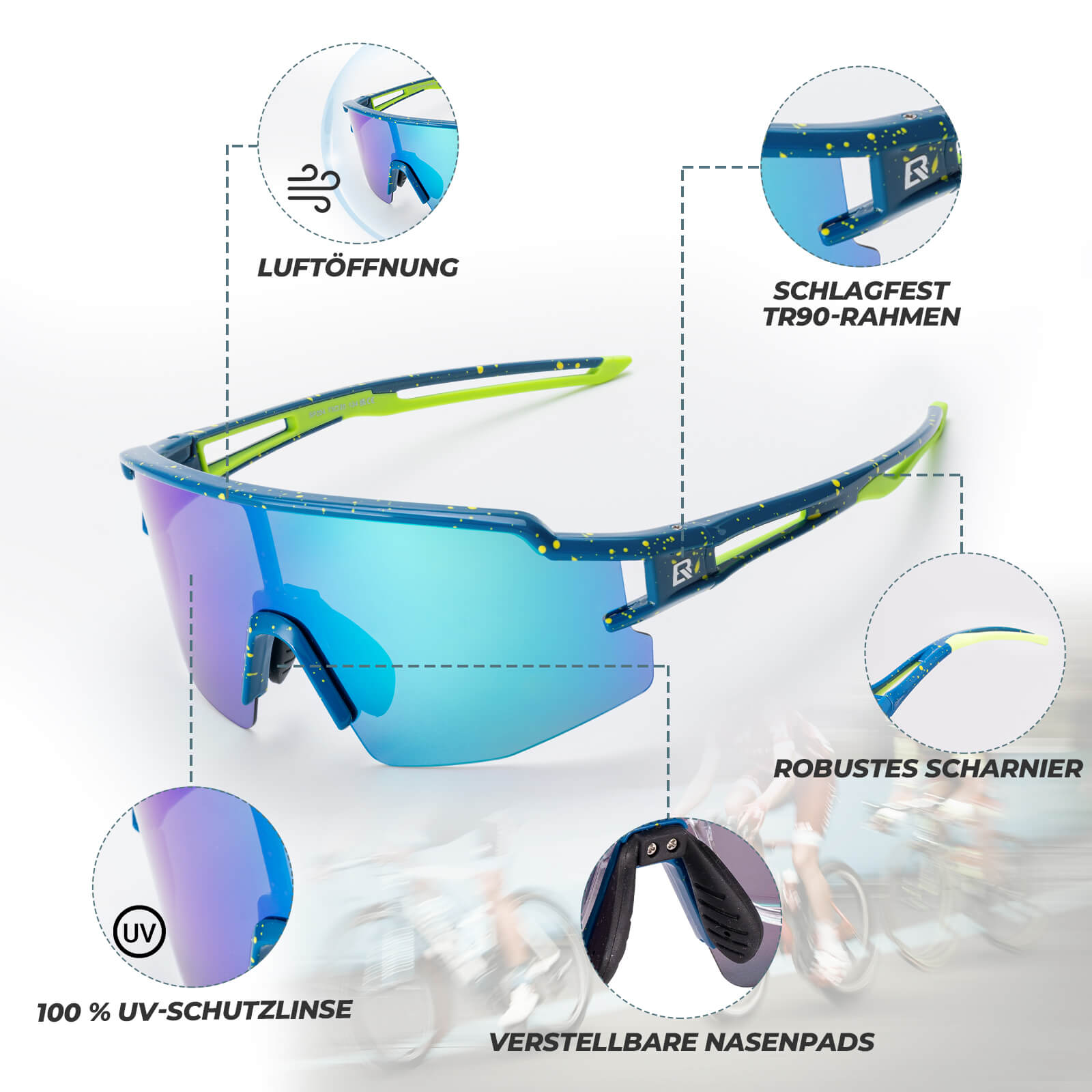 ROCKBROS Fahrradbrille Polarisiert Sportbrille winddichte Sonnenbrille UV400 Schutz - Fahrradbrille ROCKBROS - EU - NooMii
