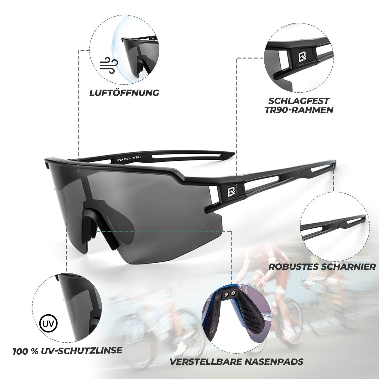ROCKBROS Fahrradbrille Polarisiert Sportbrille winddichte Sonnenbrille UV400 Schutz - Fahrradbrille ROCKBROS - EU - NooMii