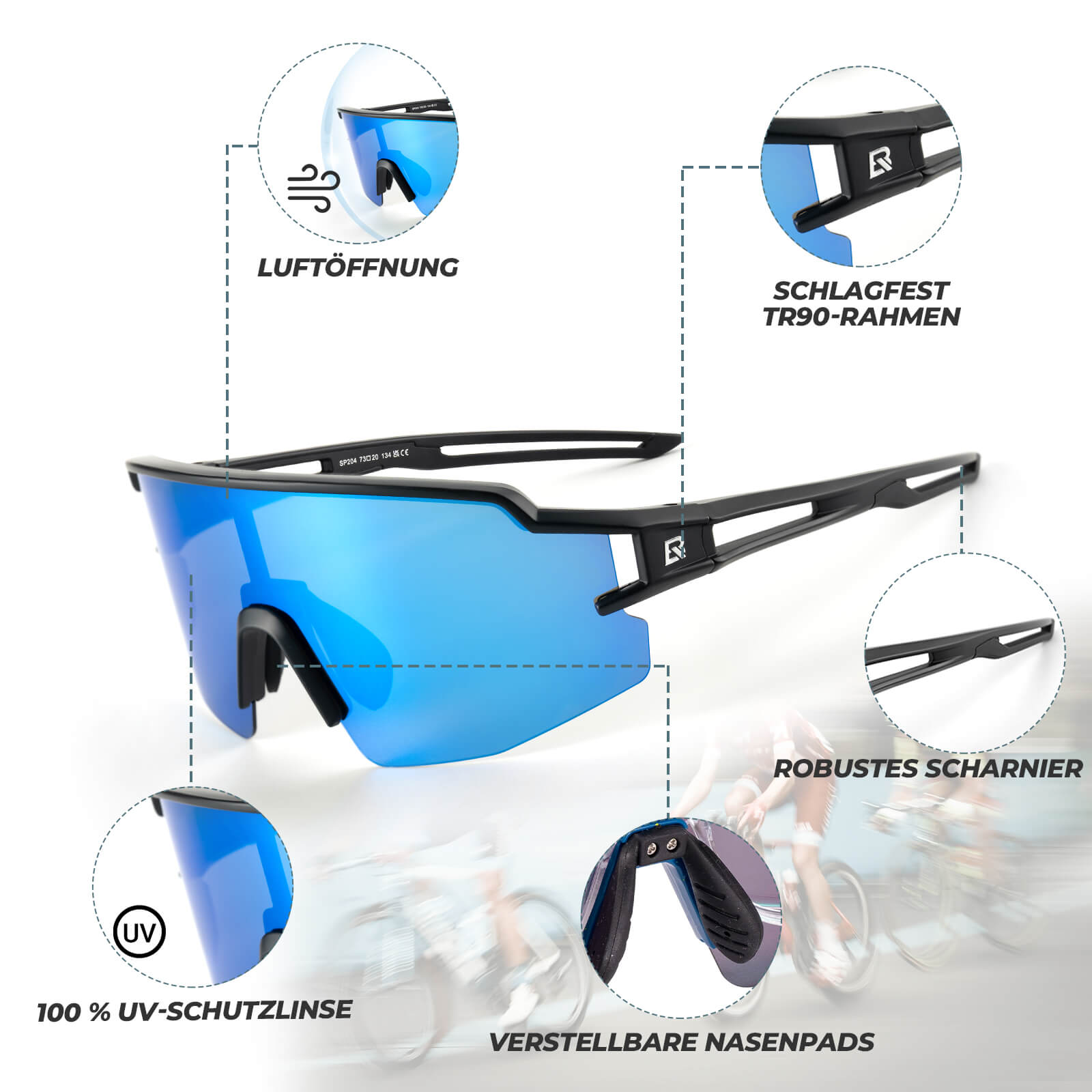 ROCKBROS Fahrradbrille Polarisiert Sportbrille winddichte Sonnenbrille UV400 Schutz - Fahrradbrille ROCKBROS - EU - NooMii