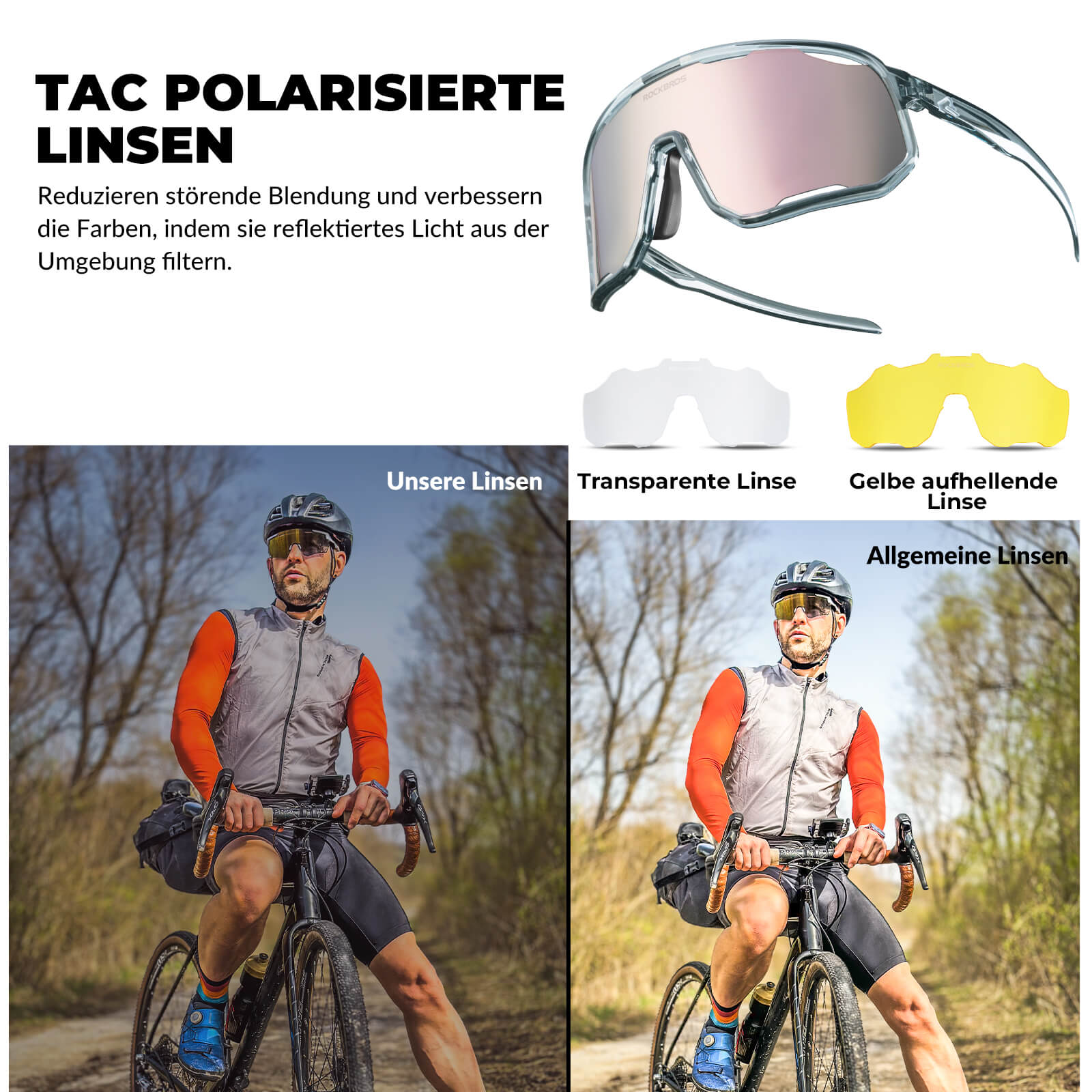ROCKBROS Fahrradbrille Polarisierte Sonnenbrille UV - Schutz Wechsel - Nasenpads Damen/Herren - Fahrradbrille ROCKBROS - EU - NooMii