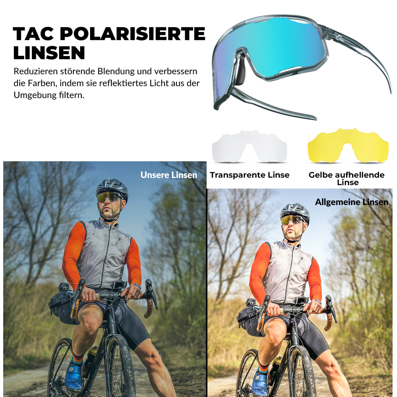 ROCKBROS Fahrradbrille Polarisierte Sonnenbrille UV - Schutz Wechsel - Nasenpads Damen/Herren - Fahrradbrille ROCKBROS - EU - NooMii